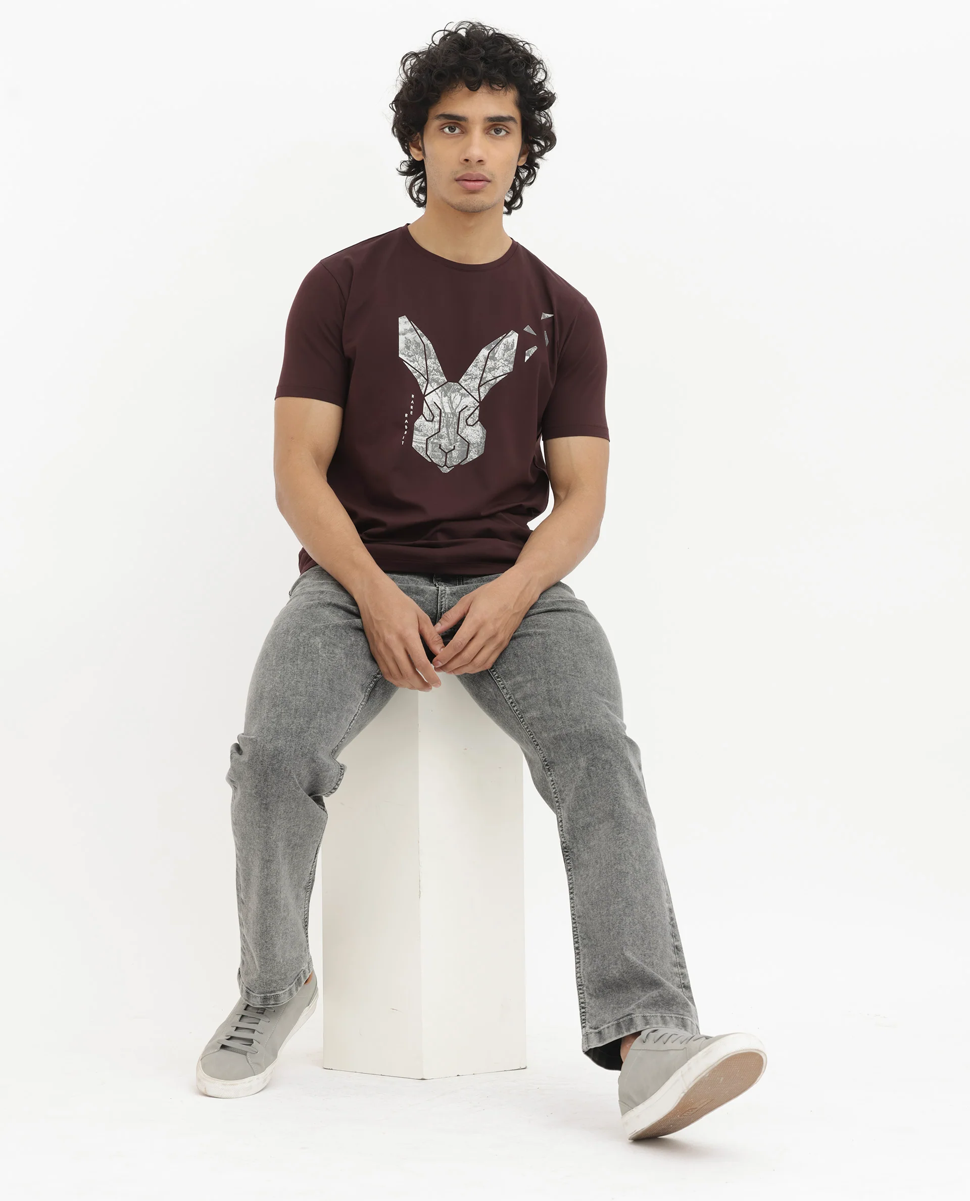 Rare Rabbit Men's Arbor Maroon Cotton Graphic Print Regular Fit Half Sleeve Crew Neck T-Shirt - Image 10
