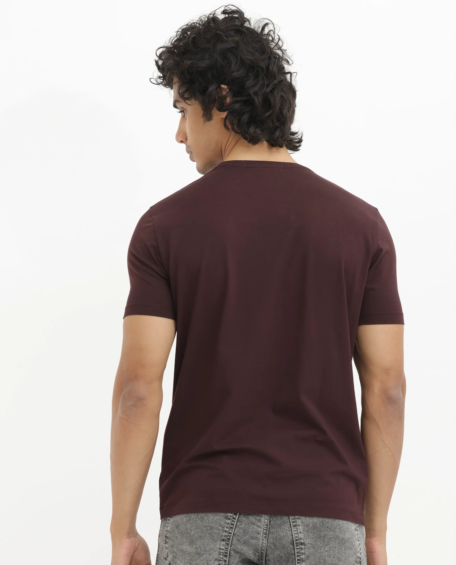 Rare Rabbit Men's Arbor Maroon Cotton Graphic Print Regular Fit Half Sleeve Crew Neck T-Shirt - Image 11