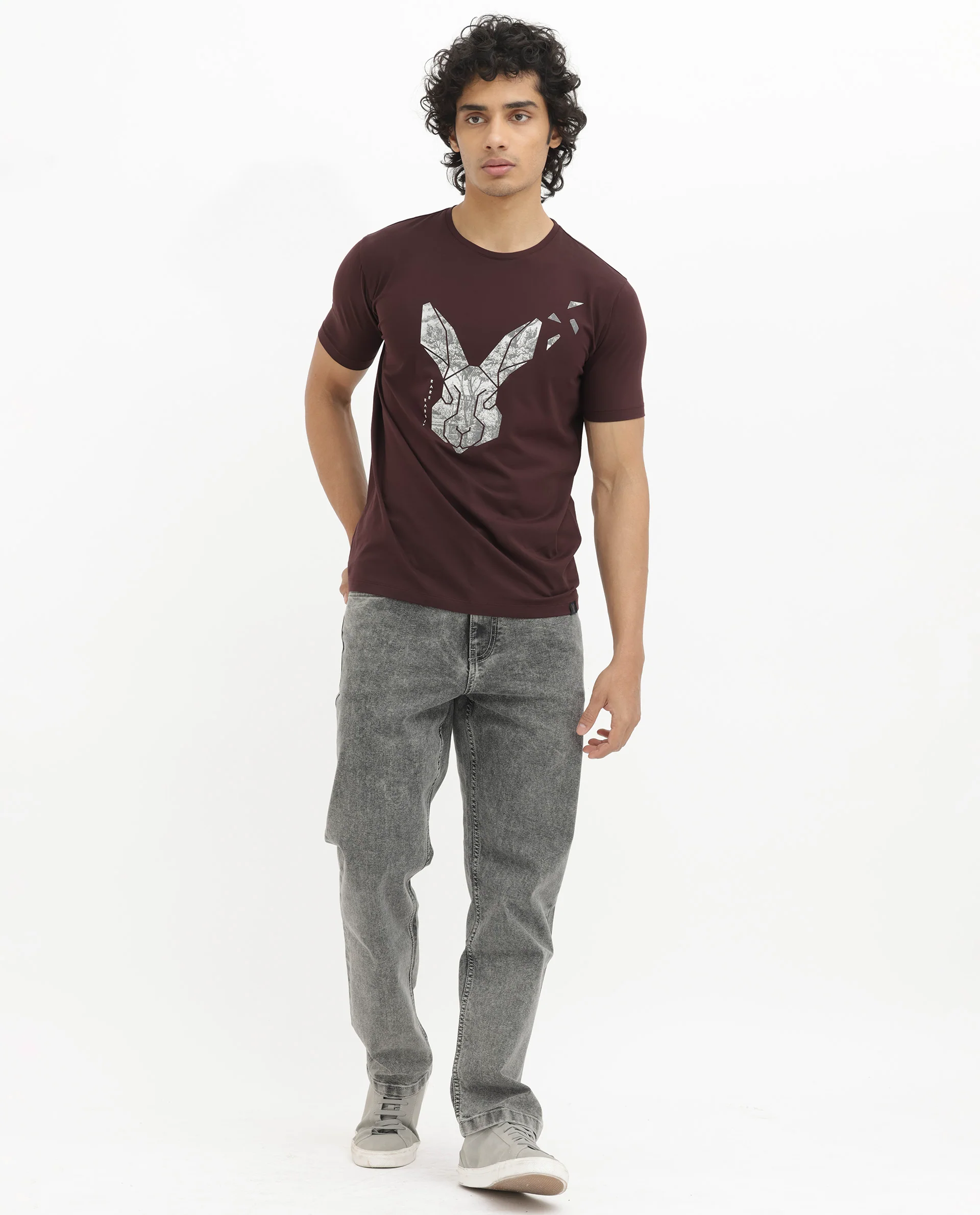 Rare Rabbit Men's Arbor Maroon Cotton Graphic Print Regular Fit Half Sleeve Crew Neck T-Shirt - Image 3
