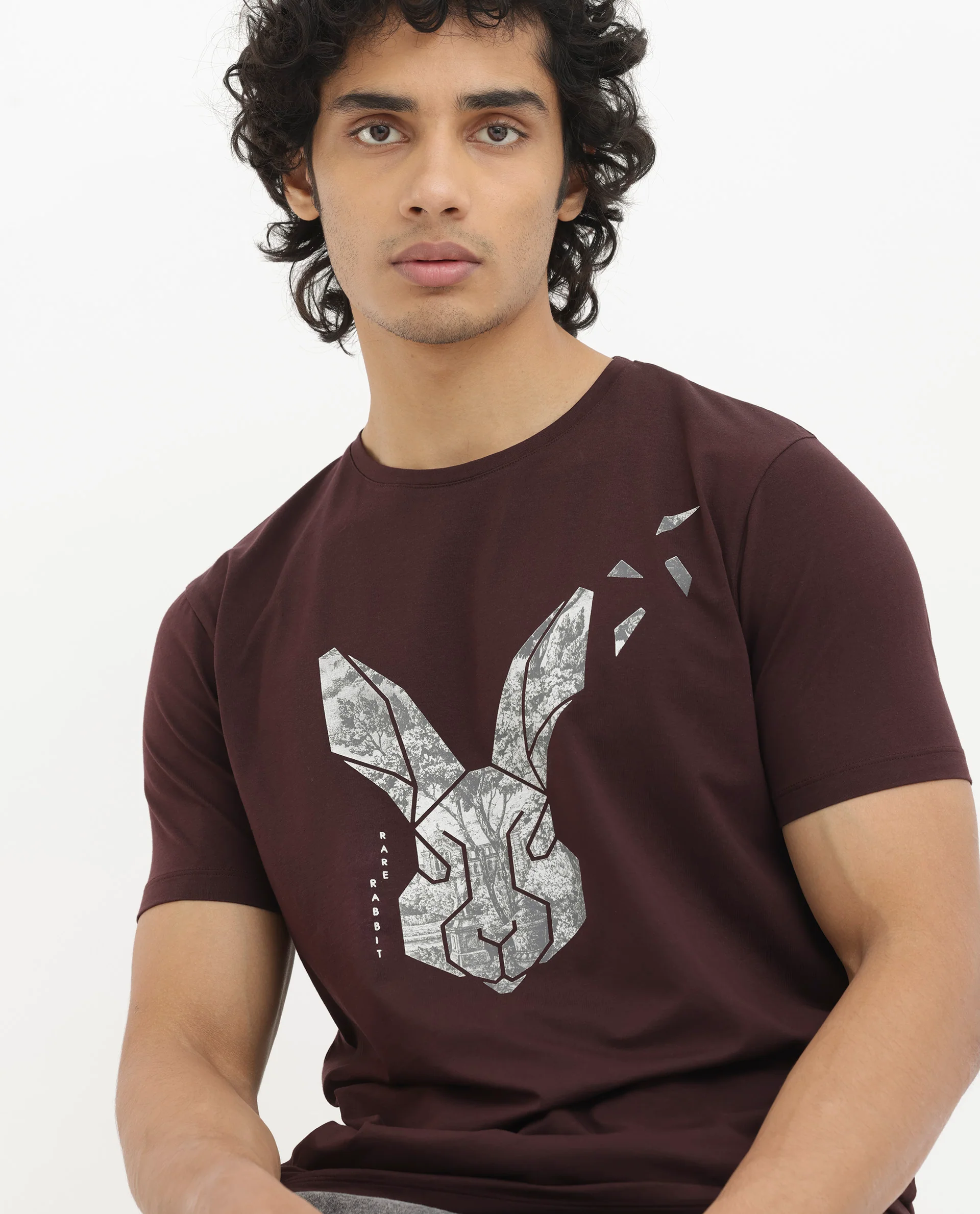 Rare Rabbit Men's Arbor Maroon Cotton Graphic Print Regular Fit Half Sleeve Crew Neck T-Shirt - Image 5