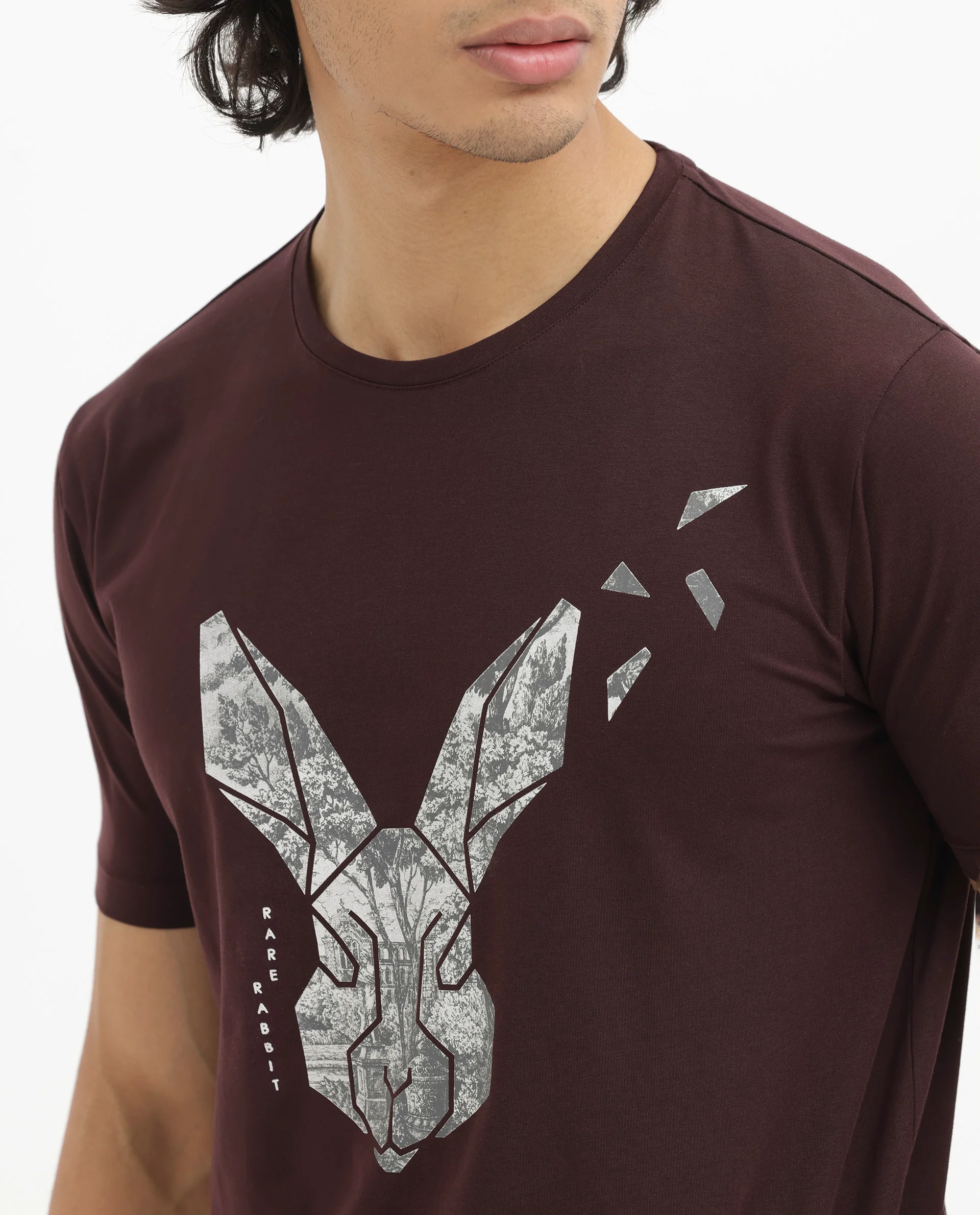 Rare Rabbit Men's Arbor Maroon Cotton Graphic Print Regular Fit Half Sleeve Crew Neck T-Shirt - Image 6