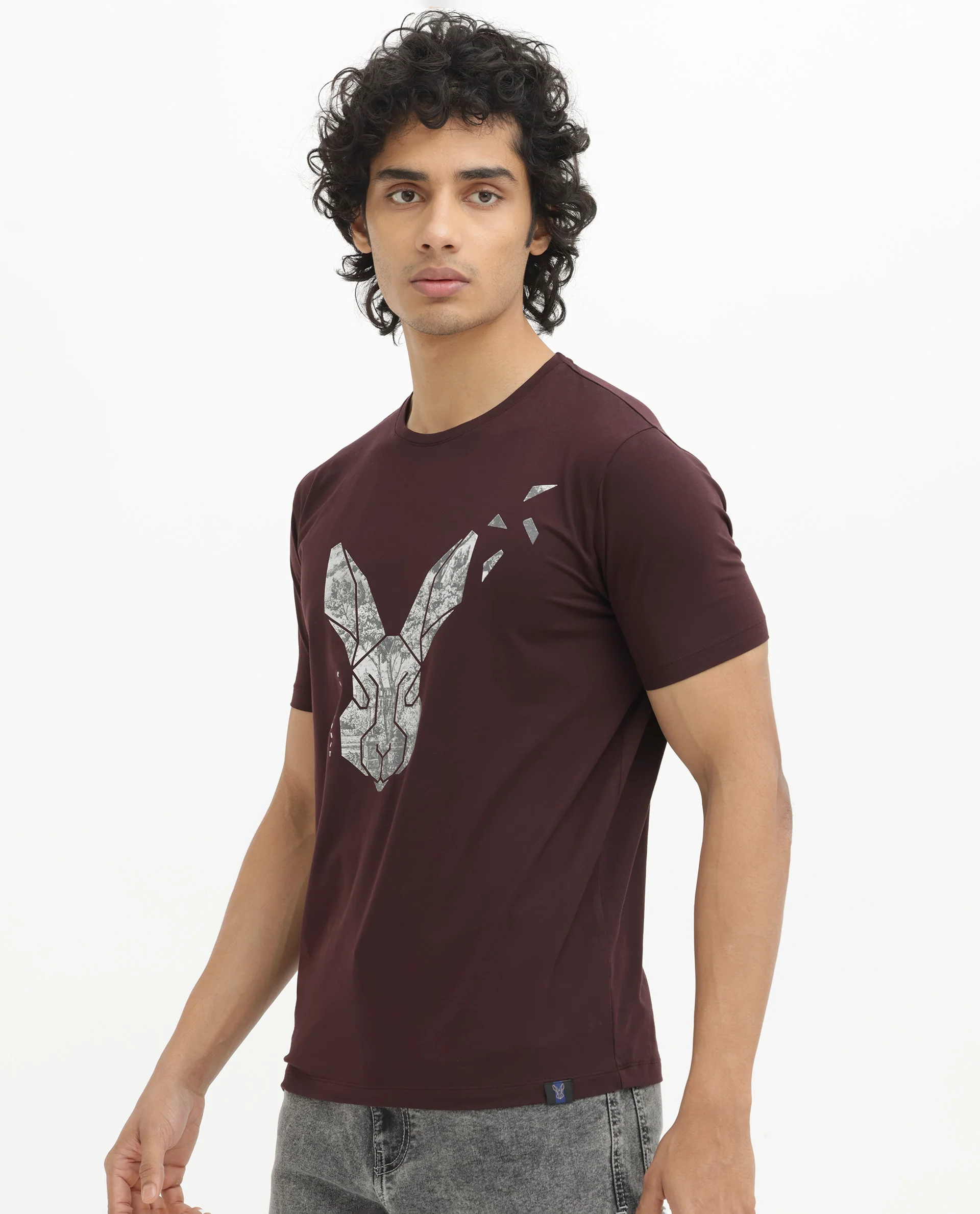 Rare Rabbit Men's Arbor Maroon Cotton Graphic Print Regular Fit Half Sleeve Crew Neck T-Shirt - Image 7