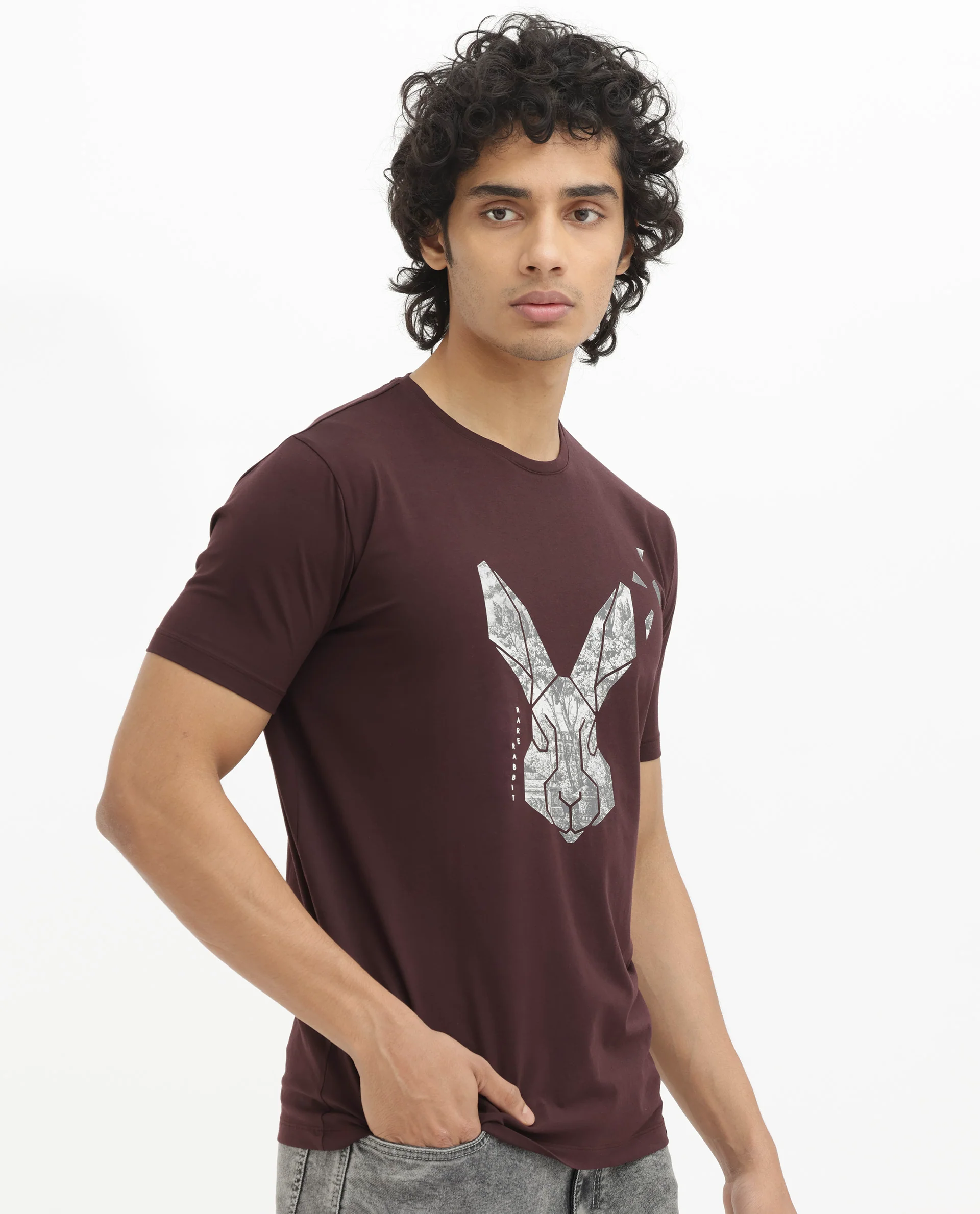 Rare Rabbit Men's Arbor Maroon Cotton Graphic Print Regular Fit Half Sleeve Crew Neck T-Shirt - Image 8