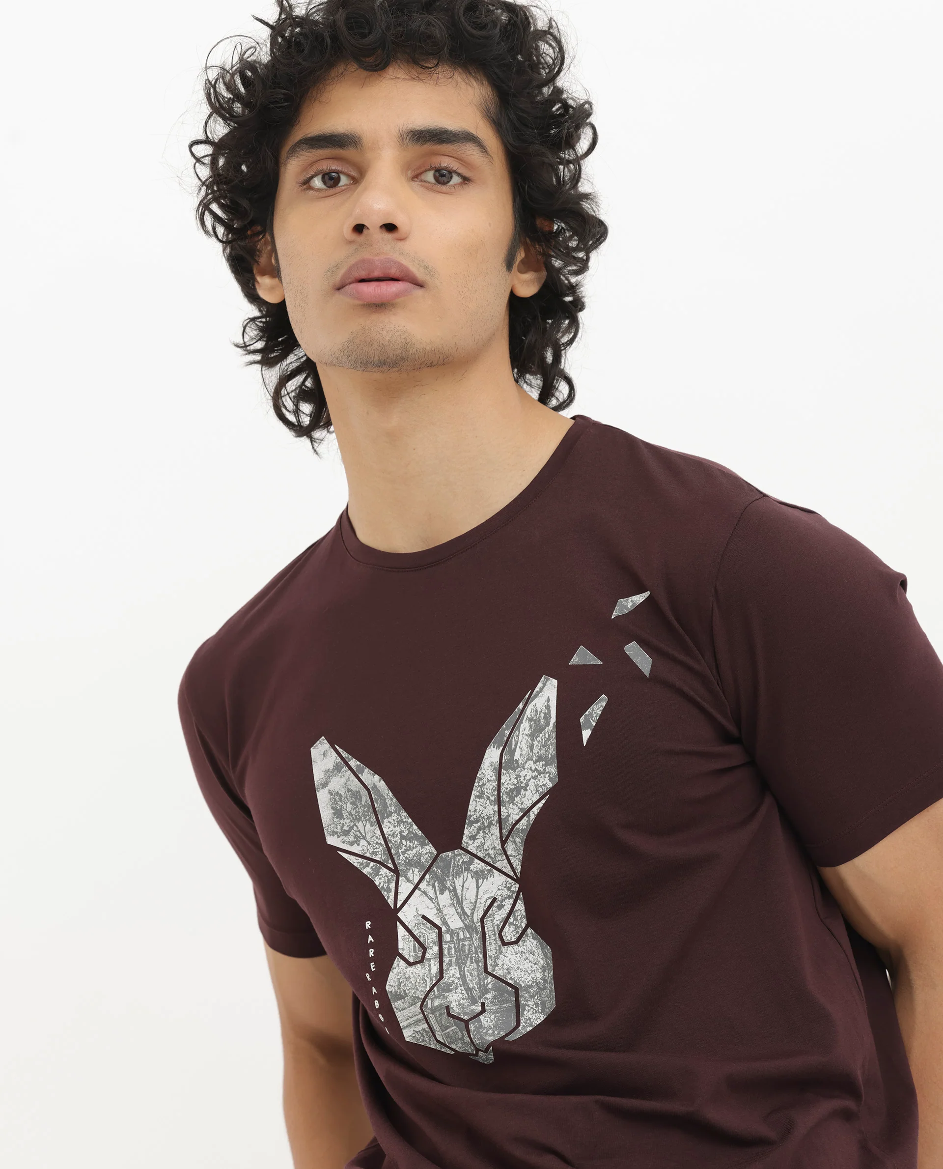 Rare Rabbit Men's Arbor Maroon Cotton Graphic Print Regular Fit Half Sleeve Crew Neck T-Shirt - Image 9