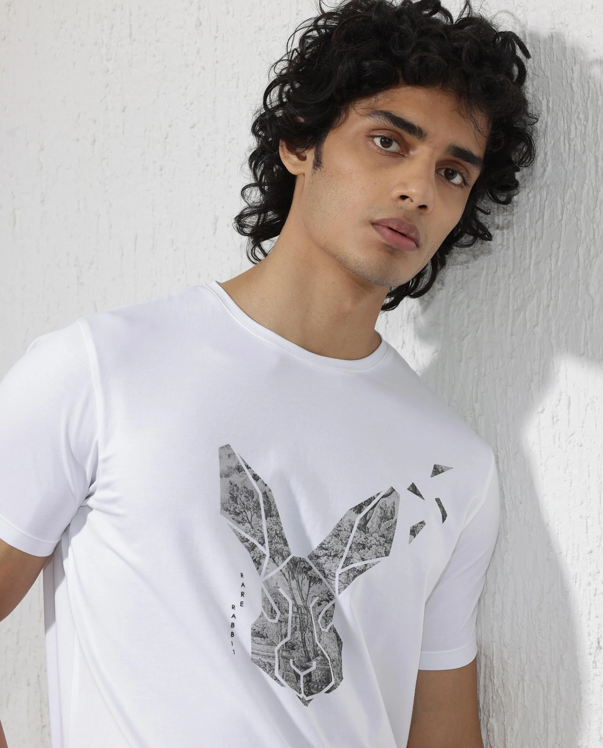 Rare Rabbit Men's Arbor White Cotton Blend Graphic Print Regular Fit Half Sleeve Crew Neck T-Shirt - Image 2