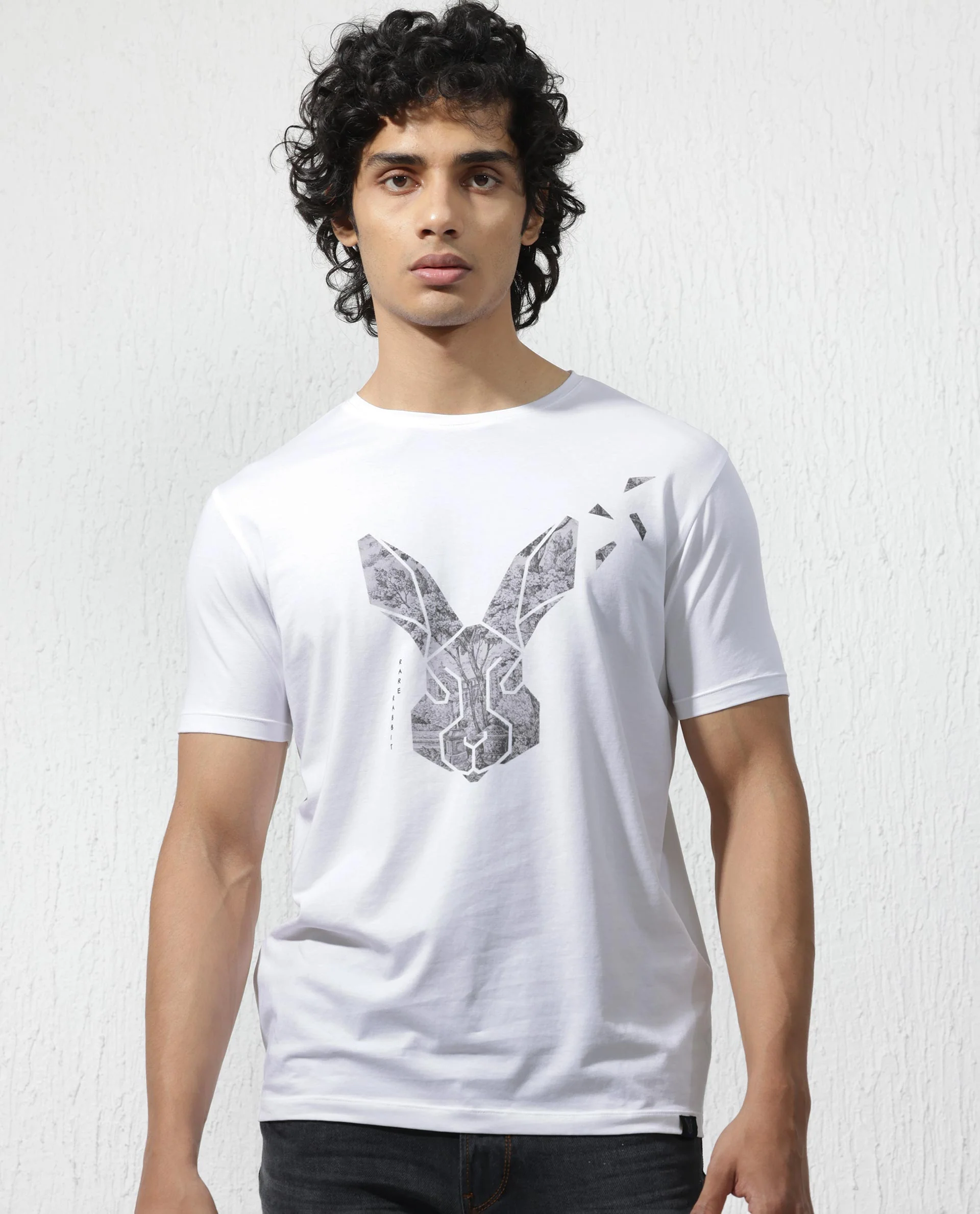 Rare Rabbit Men's Arbor White Cotton Blend Graphic Print Regular Fit Half Sleeve Crew Neck T-Shirt - Image 3