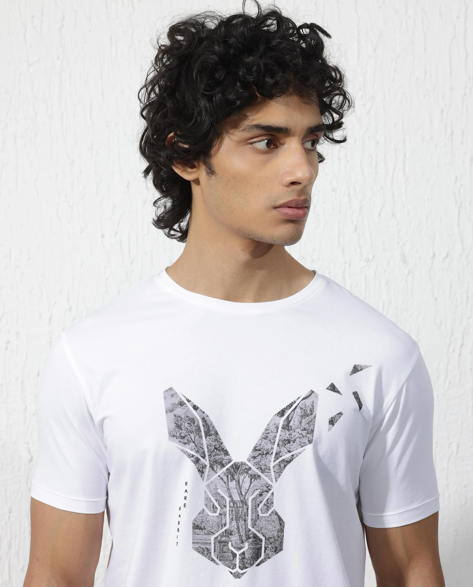 Rare Rabbit Men's Arbor White Cotton Blend Graphic Print Regular Fit Half Sleeve Crew Neck T-Shirt - Image 4