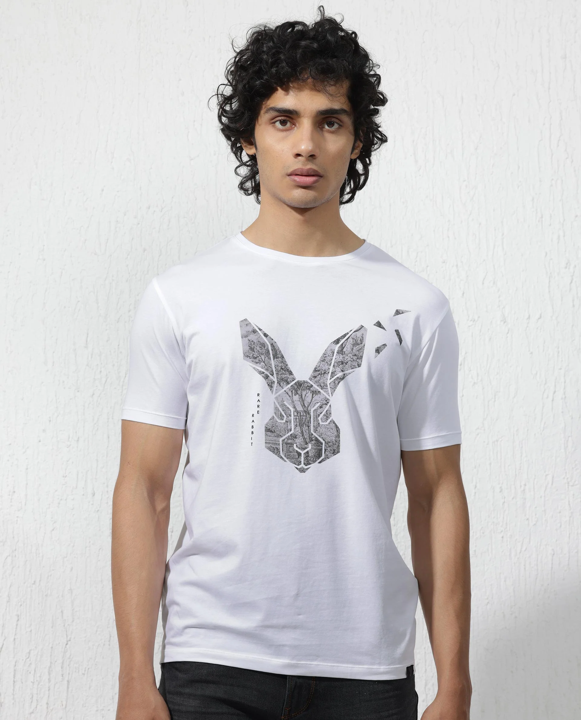Rare Rabbit Men's Arbor White Cotton Blend Graphic Print Regular Fit Half Sleeve Crew Neck T-Shirt - Image 6