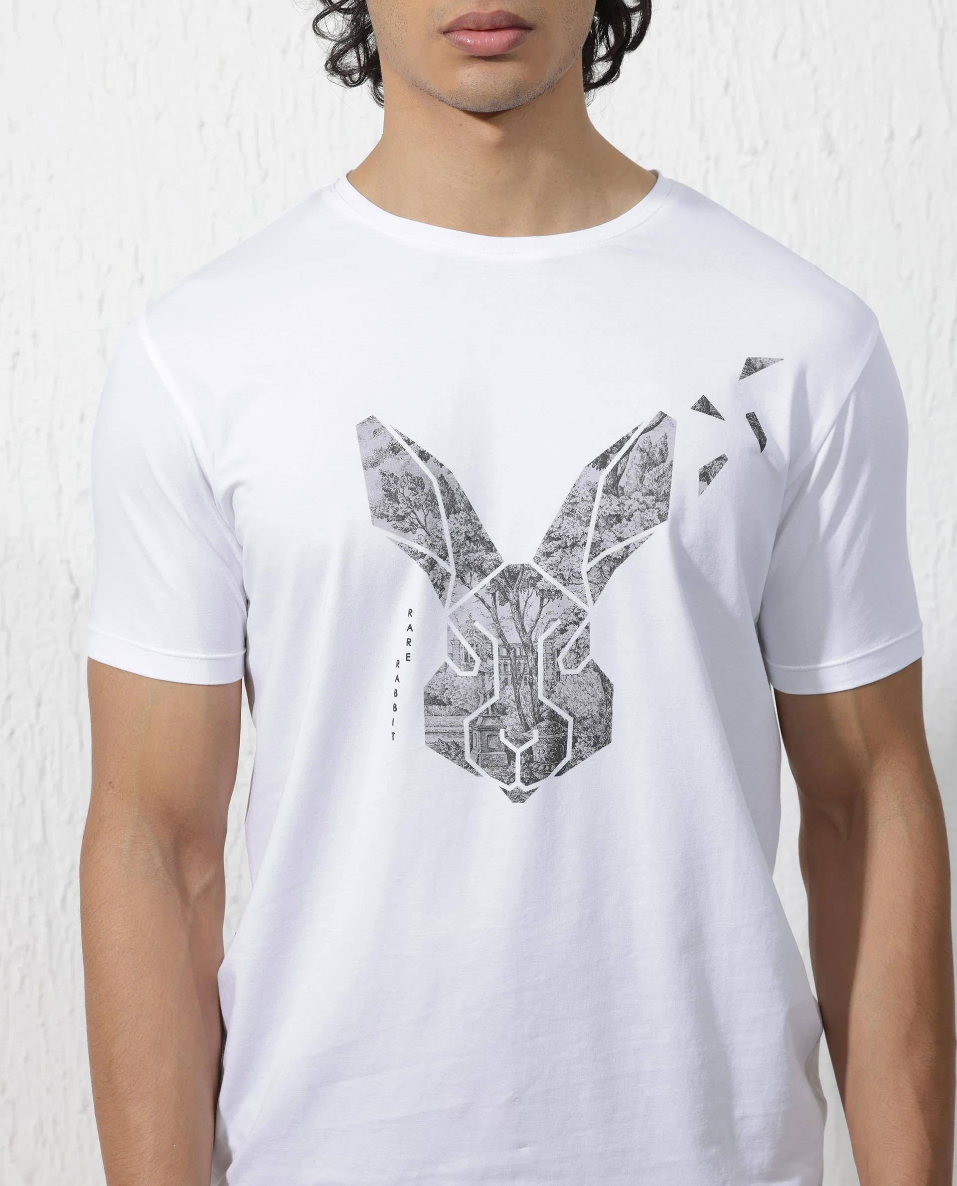 Rare Rabbit Men's Arbor White Cotton Blend Graphic Print Regular Fit Half Sleeve Crew Neck T-Shirt - Image 7