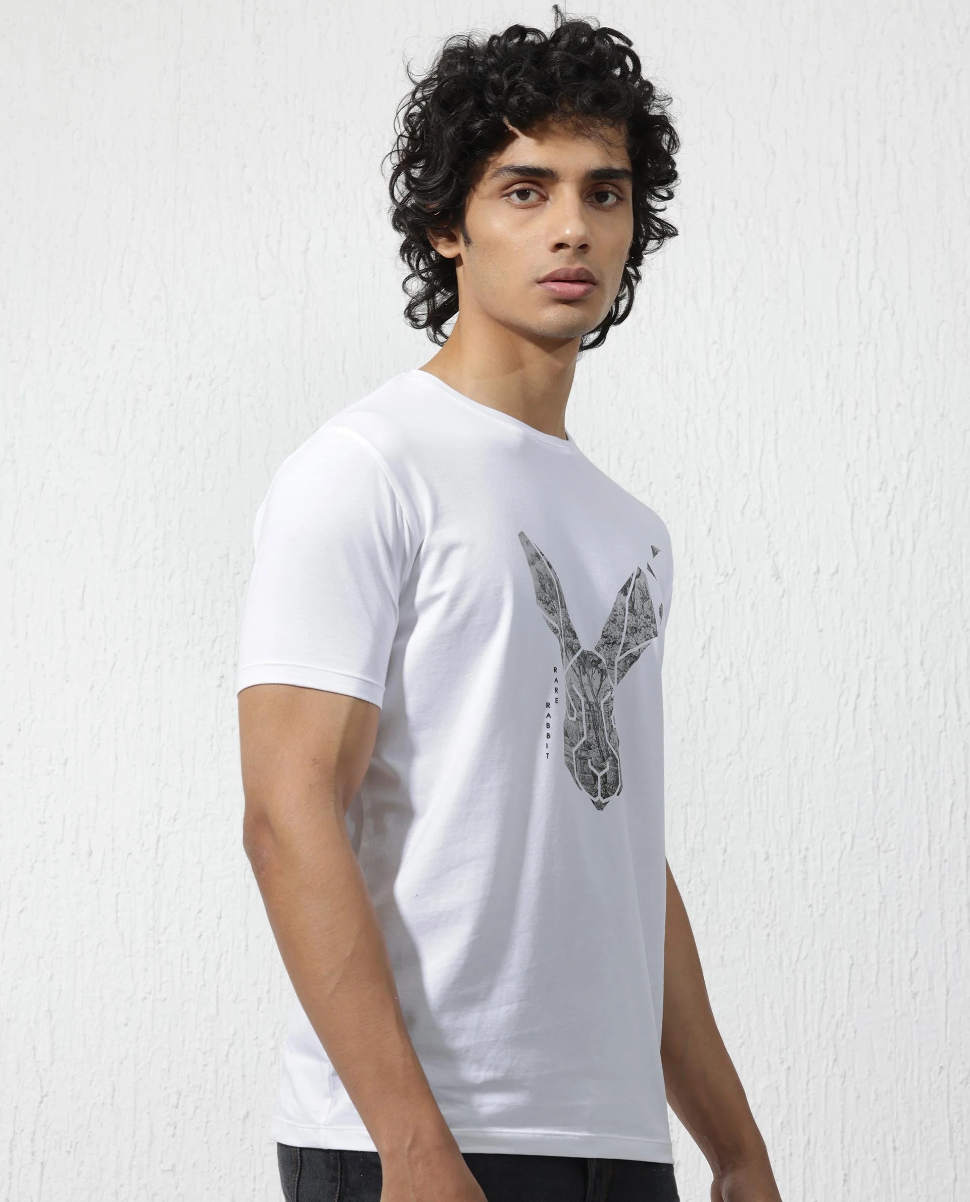 Rare Rabbit Men's Arbor White Cotton Blend Graphic Print Regular Fit Half Sleeve Crew Neck T-Shirt - Image 8