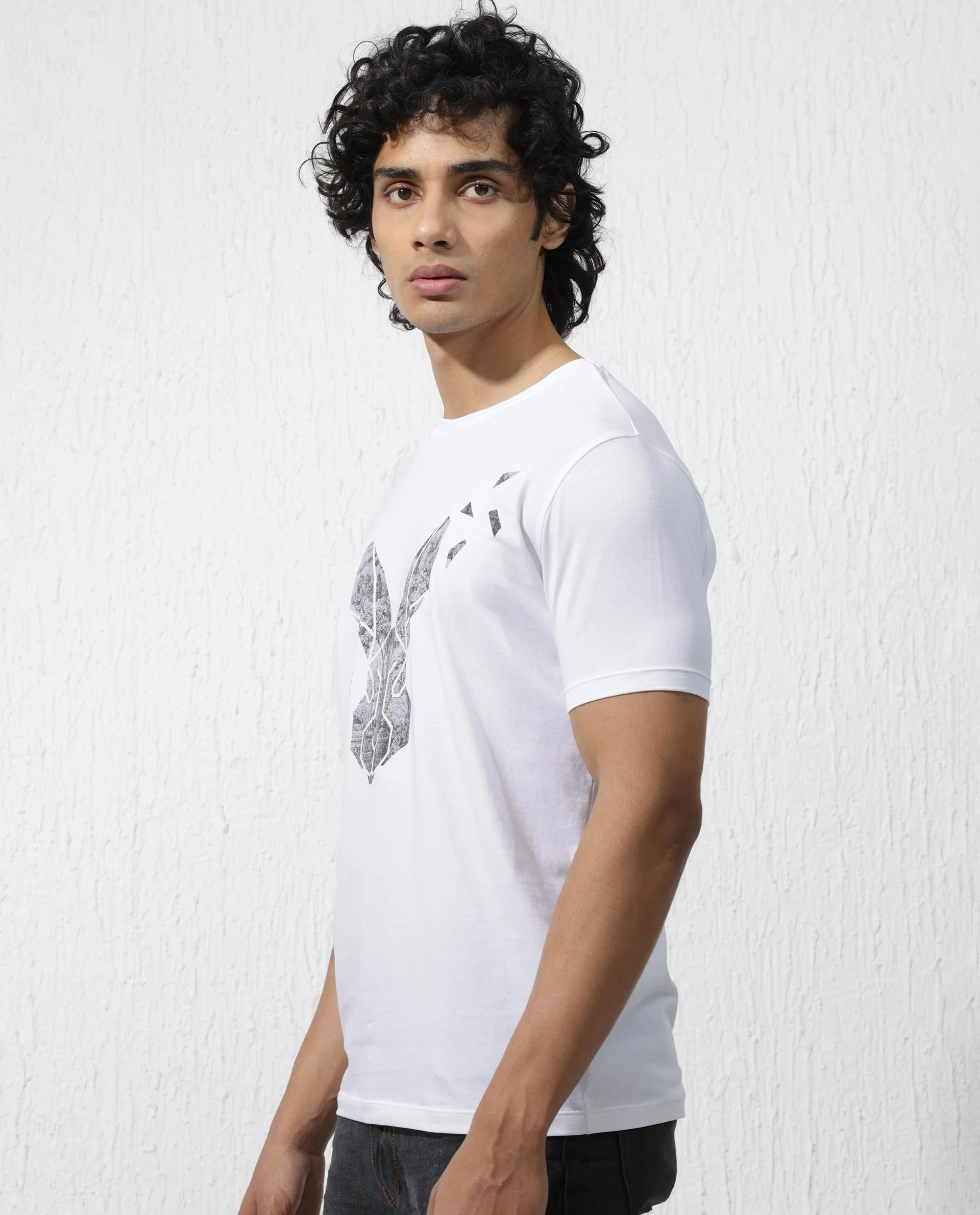 Rare Rabbit Men's Arbor White Cotton Blend Graphic Print Regular Fit Half Sleeve Crew Neck T-Shirt - Image 9