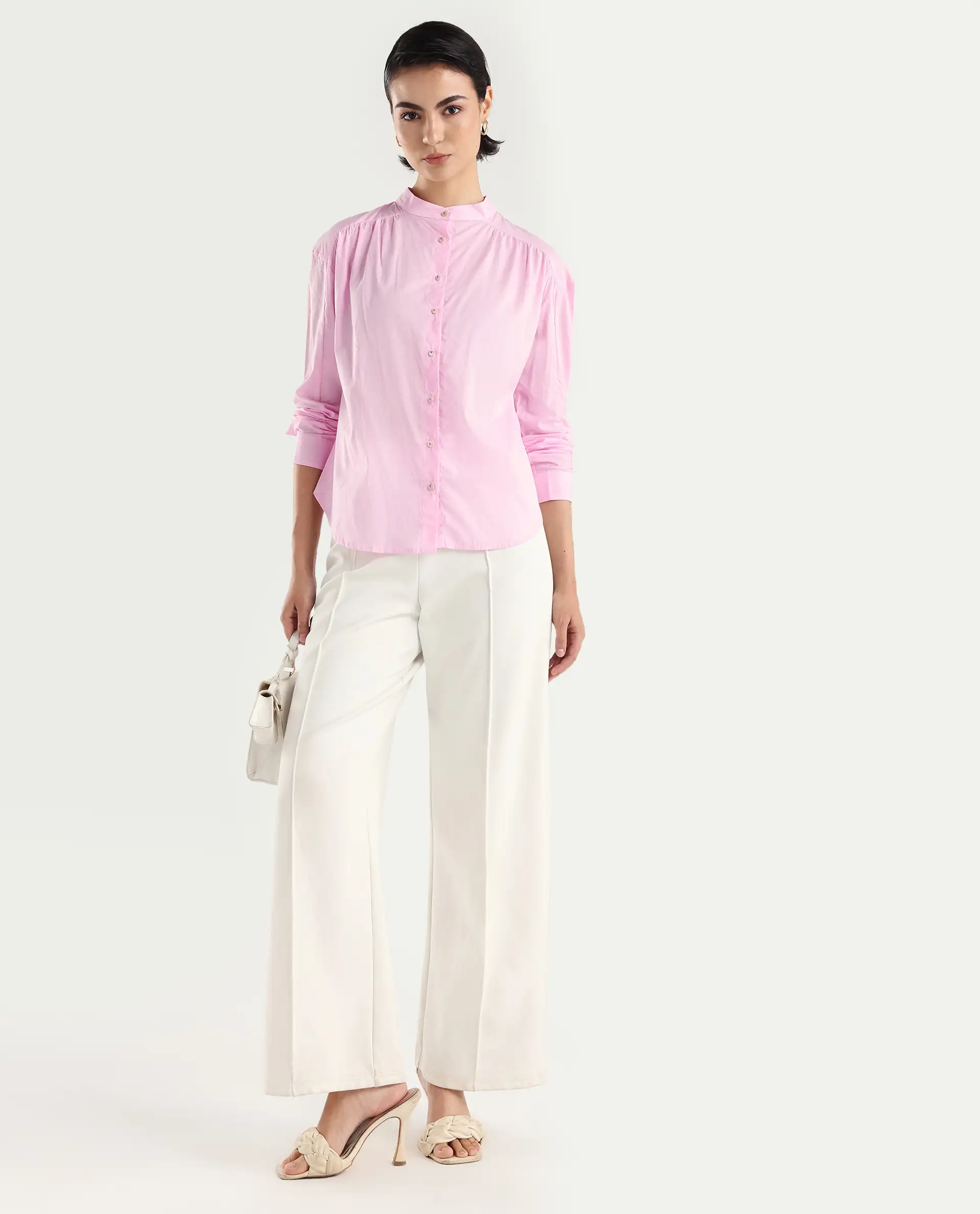 Rareism Women's Arbour Purple Cotton Band Collar Plain Regular Fit Shirt - Image 2