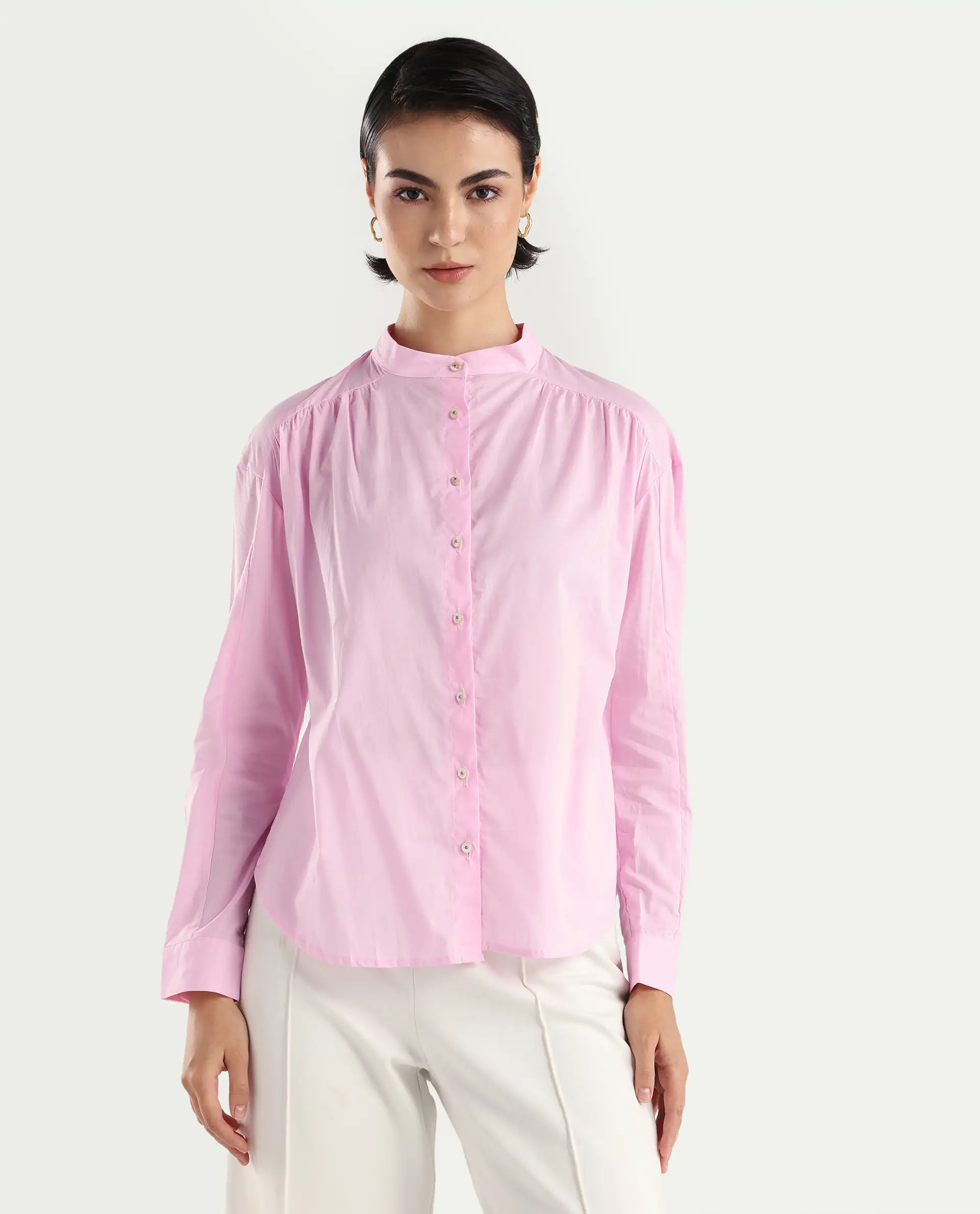 Rareism Women's Arbour Purple Cotton Band Collar Plain Regular Fit Shirt - Image 3
