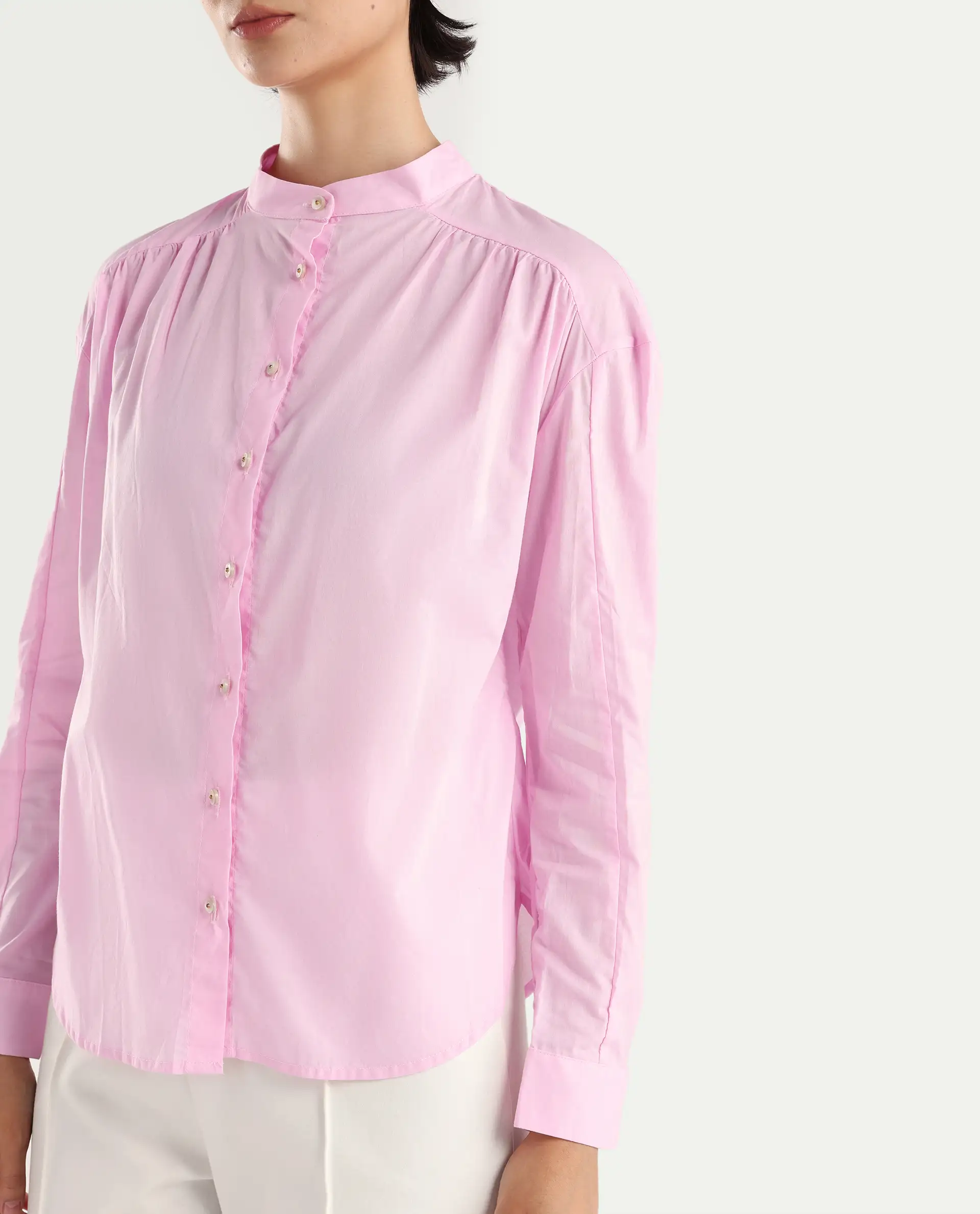 Rareism Women's Arbour Purple Cotton Band Collar Plain Regular Fit Shirt - Image 4