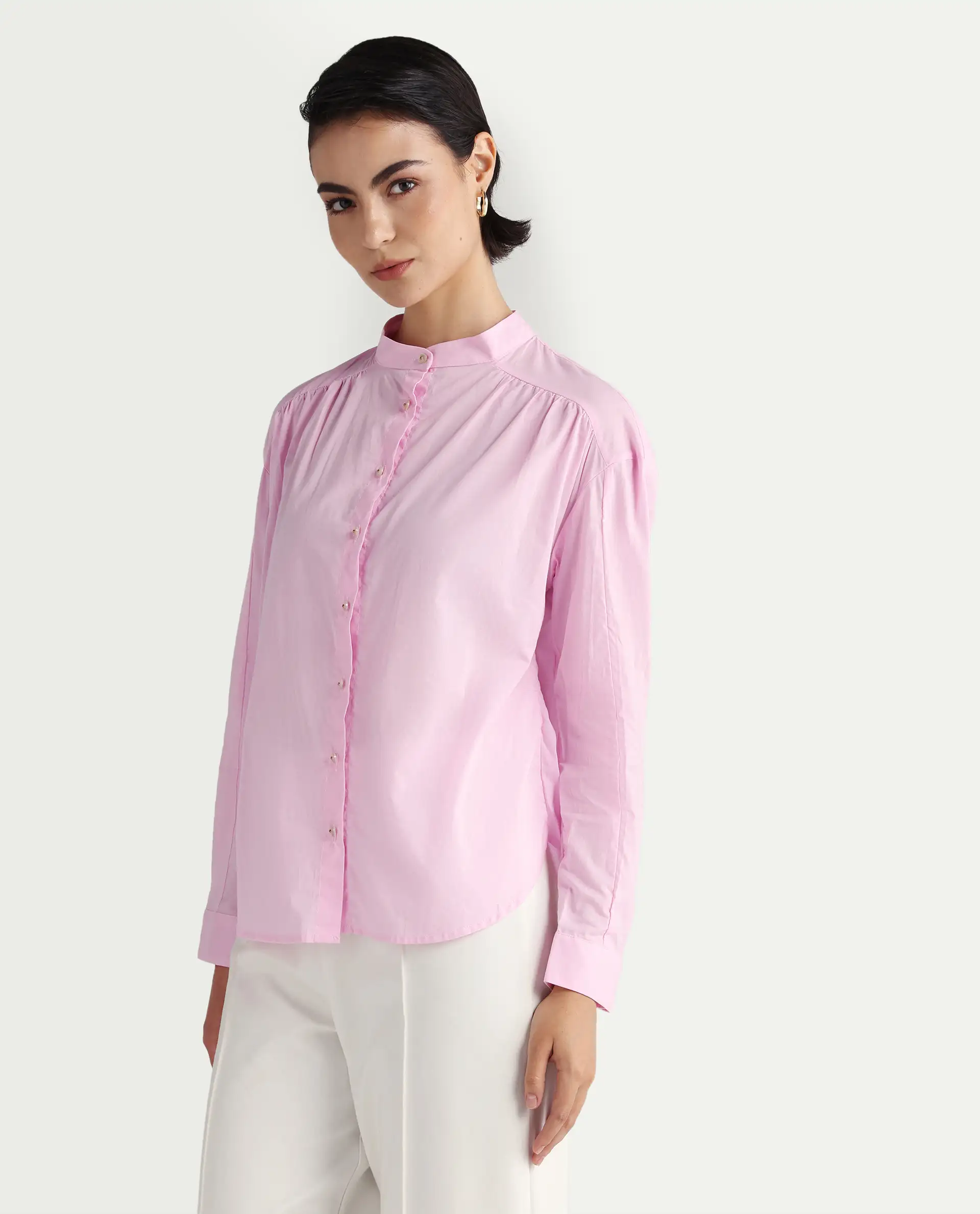 Rareism Women's Arbour Purple Cotton Band Collar Plain Regular Fit Shirt - Image 5