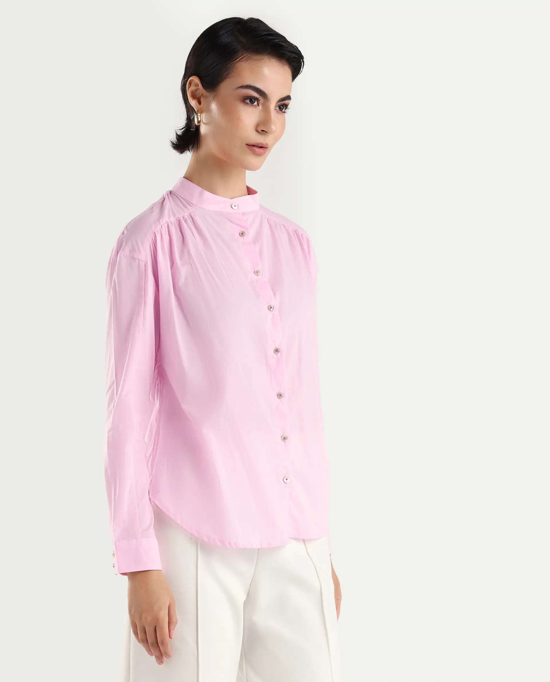 Rareism Women's Arbour Purple Cotton Band Collar Plain Regular Fit Shirt - Image 6