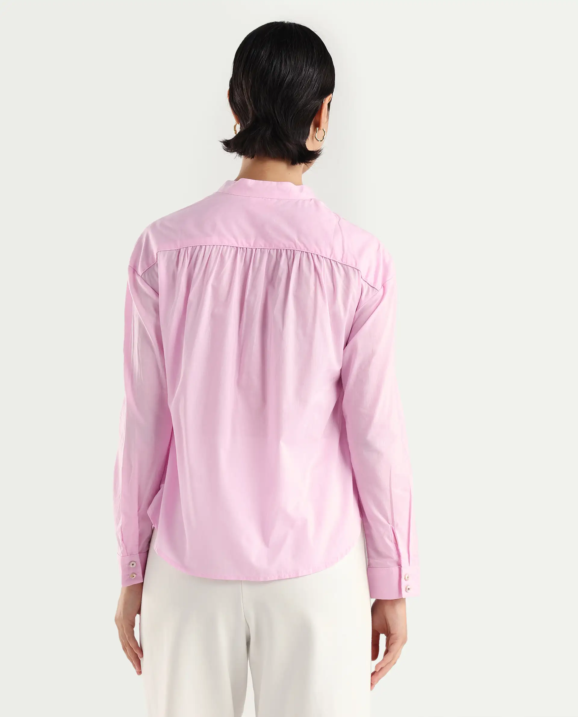 Rareism Women's Arbour Purple Cotton Band Collar Plain Regular Fit Shirt - Image 7