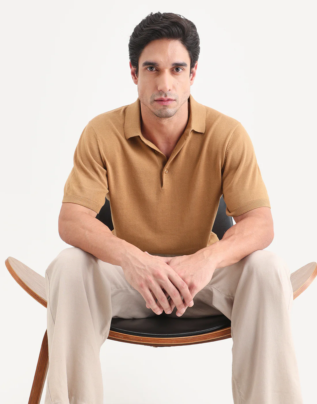 Rare Rabbit Men's Arc Dusky Orange Cotton Fabric Half Sleeve Spread Collar Regular Plain Polo
