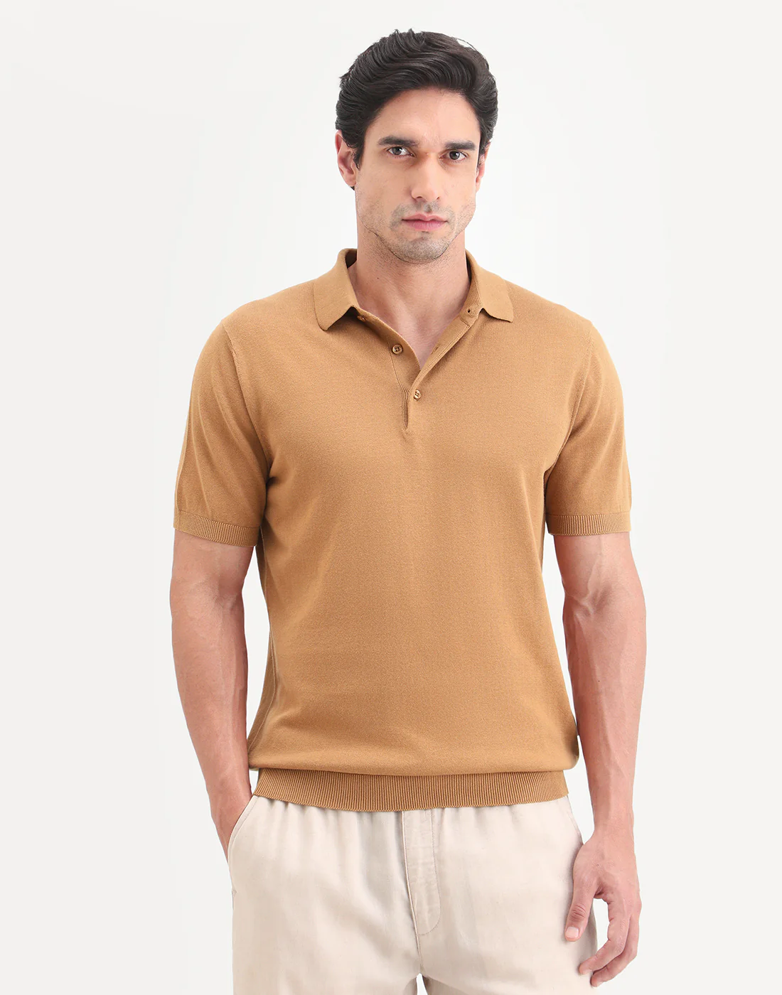Rare Rabbit Men's Arc Dusky Orange Cotton Fabric Half Sleeve Spread Collar Regular Plain Polo - Image 5