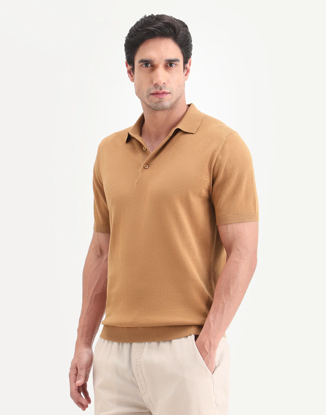 Rare Rabbit Men's Arc Dusky Orange Cotton Fabric Half Sleeve Spread Collar Regular Plain Polo - Image 6