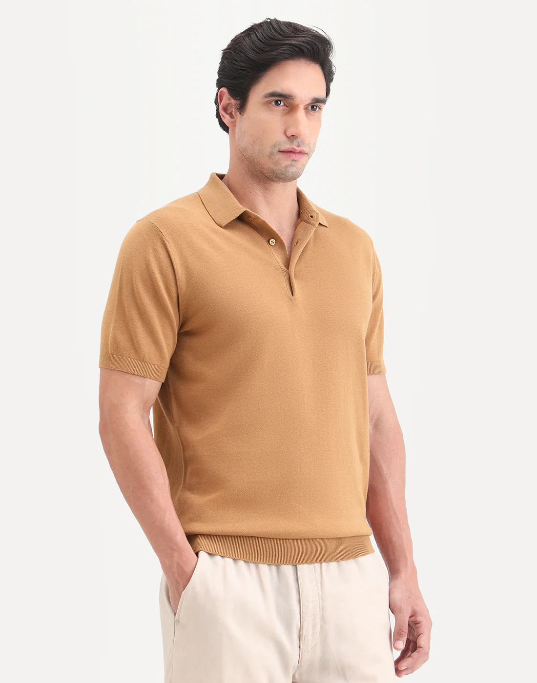Rare Rabbit Men's Arc Dusky Orange Cotton Fabric Half Sleeve Spread Collar Regular Plain Polo - Image 7
