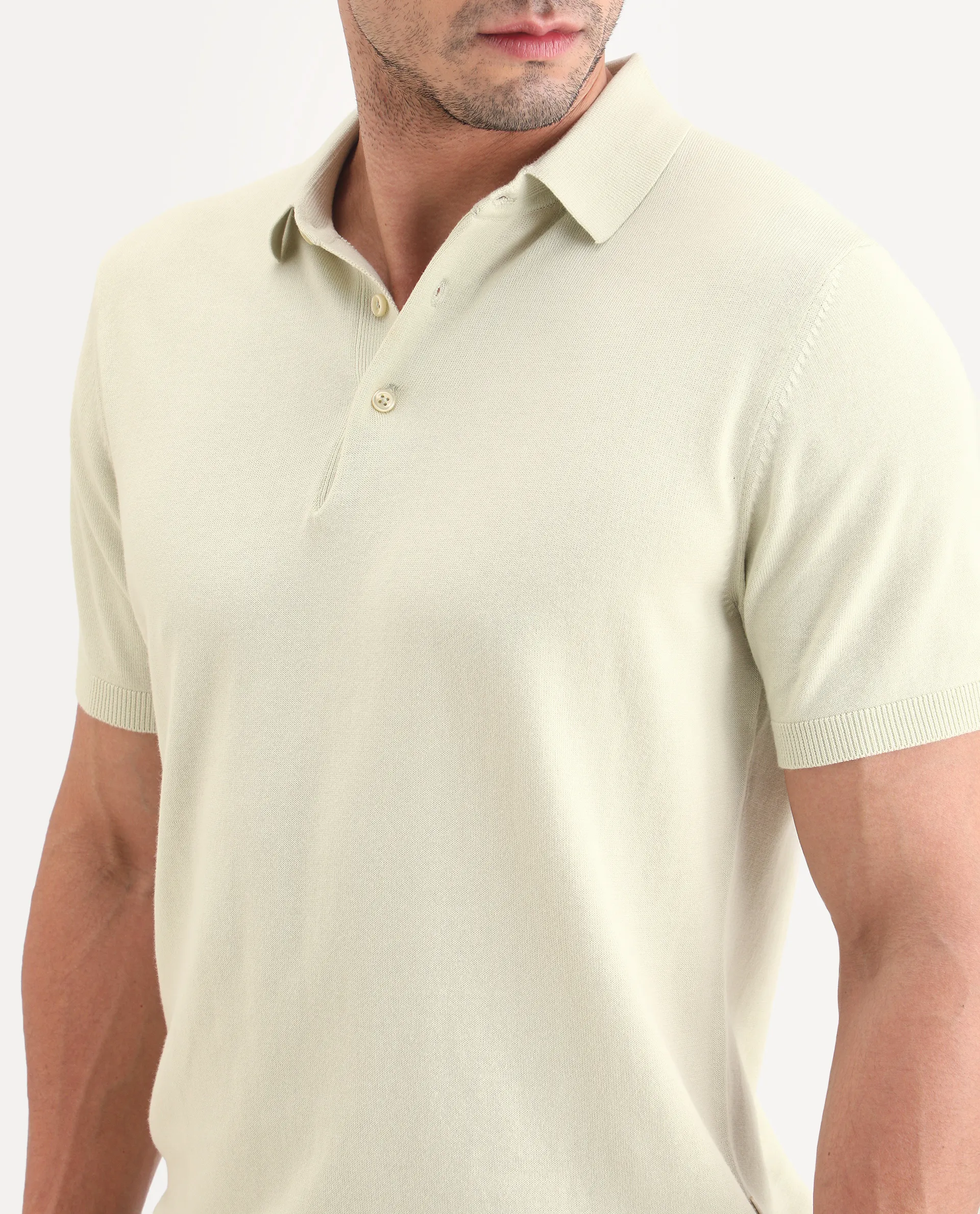 Rare Rabbit Men's Arc Fluorescent Green Cotton Fabric Half Sleeve Spread Collar Regular Plain Polo - Image 3