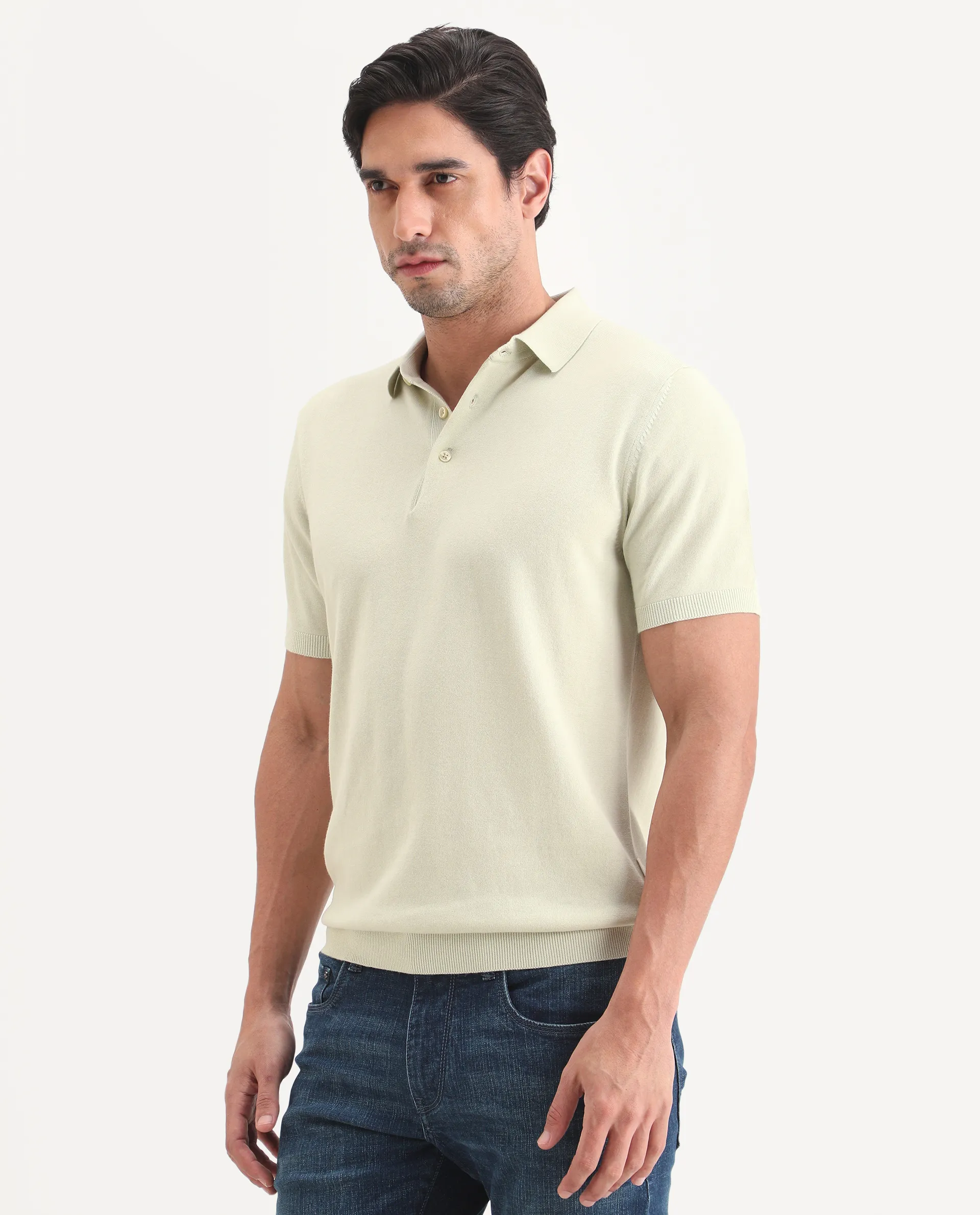 Rare Rabbit Men's Arc Fluorescent Green Cotton Fabric Half Sleeve Spread Collar Regular Plain Polo - Image 6