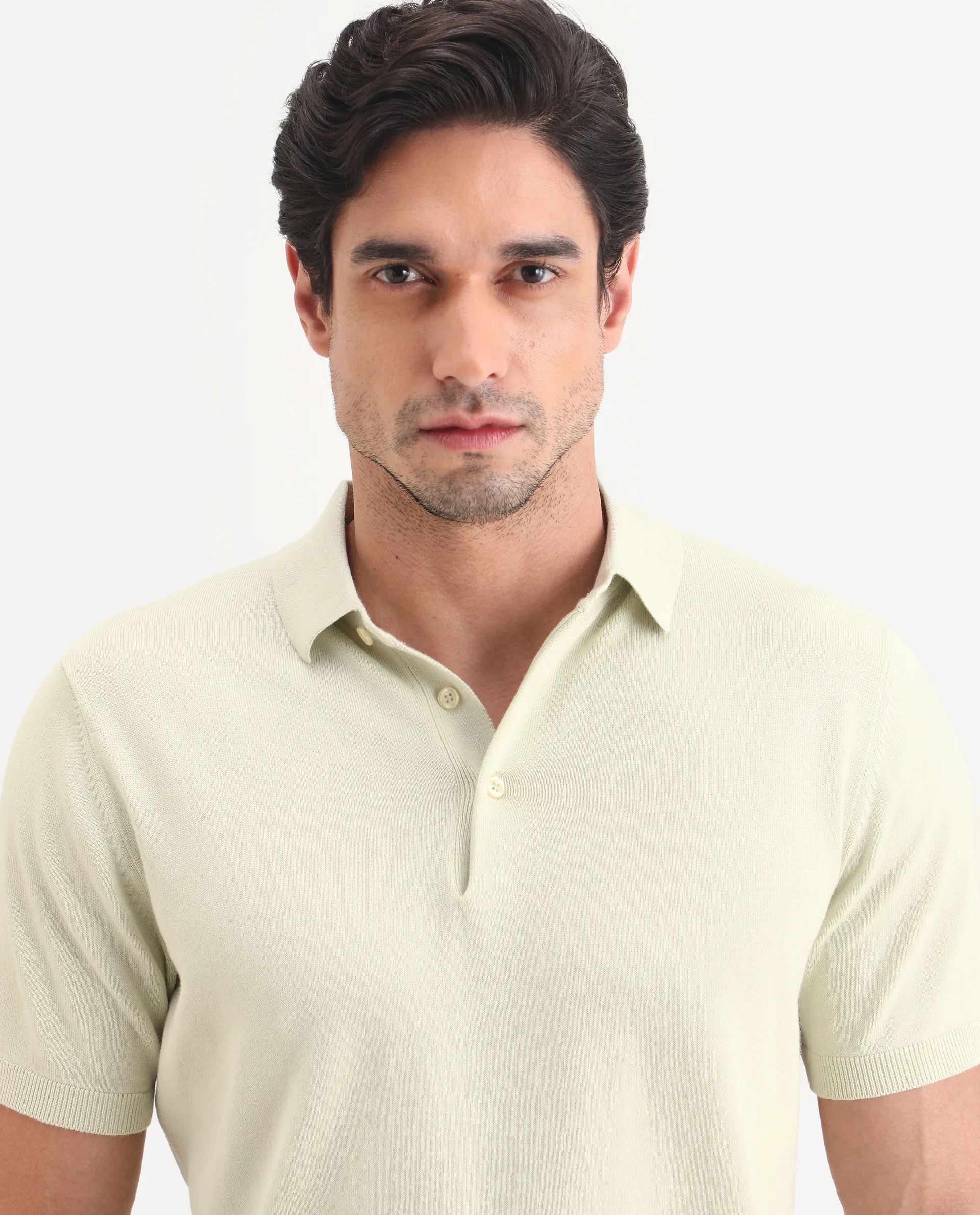 Rare Rabbit Men's Arc Fluorescent Green Cotton Fabric Half Sleeve Spread Collar Regular Plain Polo - Image 7