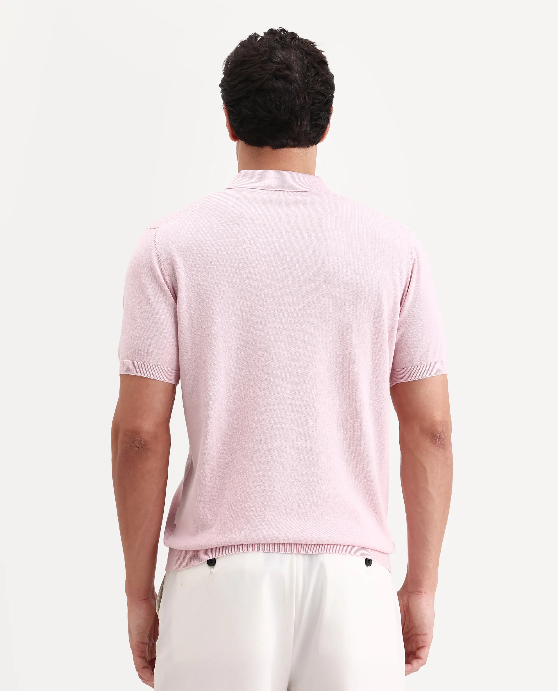 Rare Rabbit Men's Arc Light Pink Cotton Fabric Half Sleeve Spread Collar Regular Plain Polo - Image 7