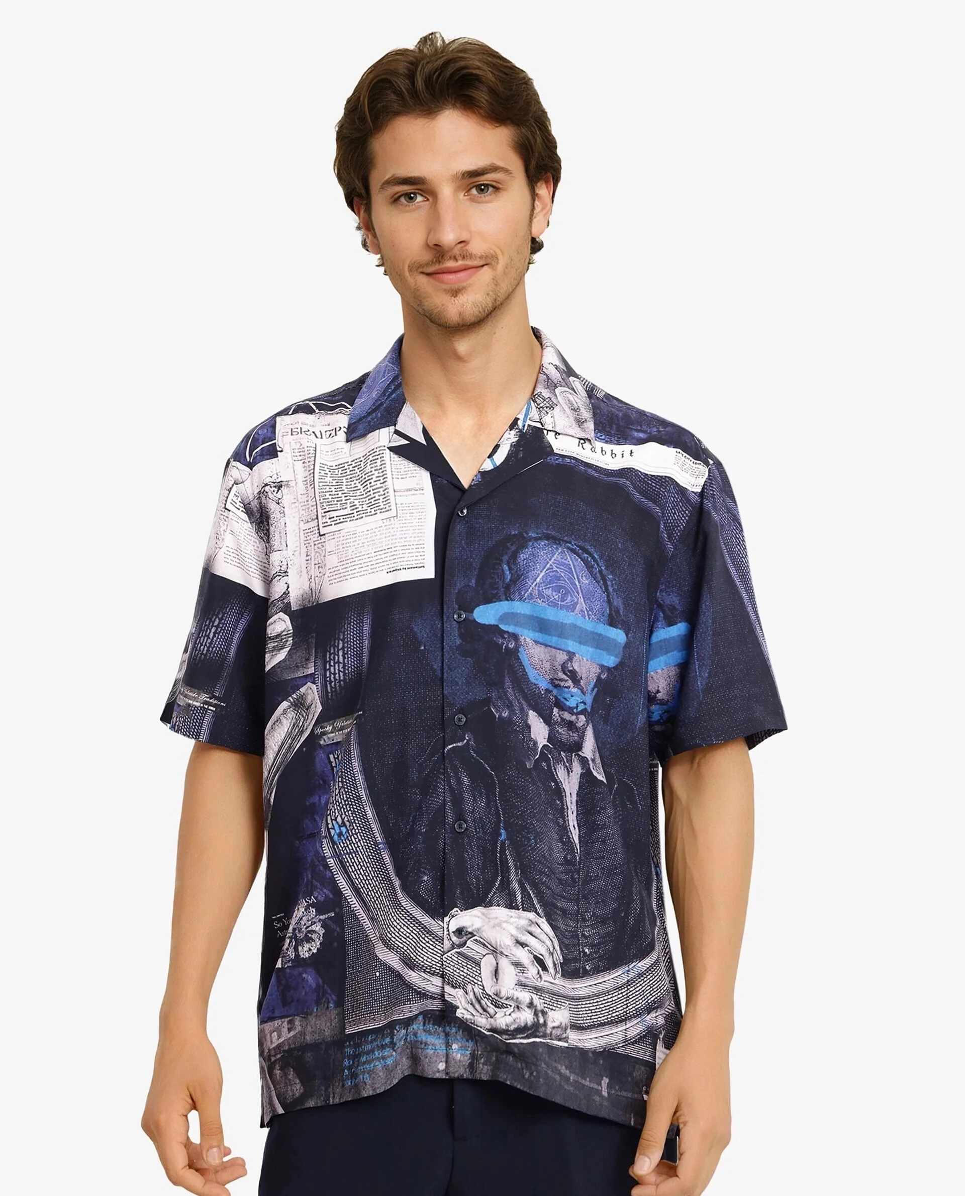 Rare Rabbit Men's Arc Black Viscose Abstract Print Boxy Fit Half Sleeve Cuban Collar Shirt - Image 2