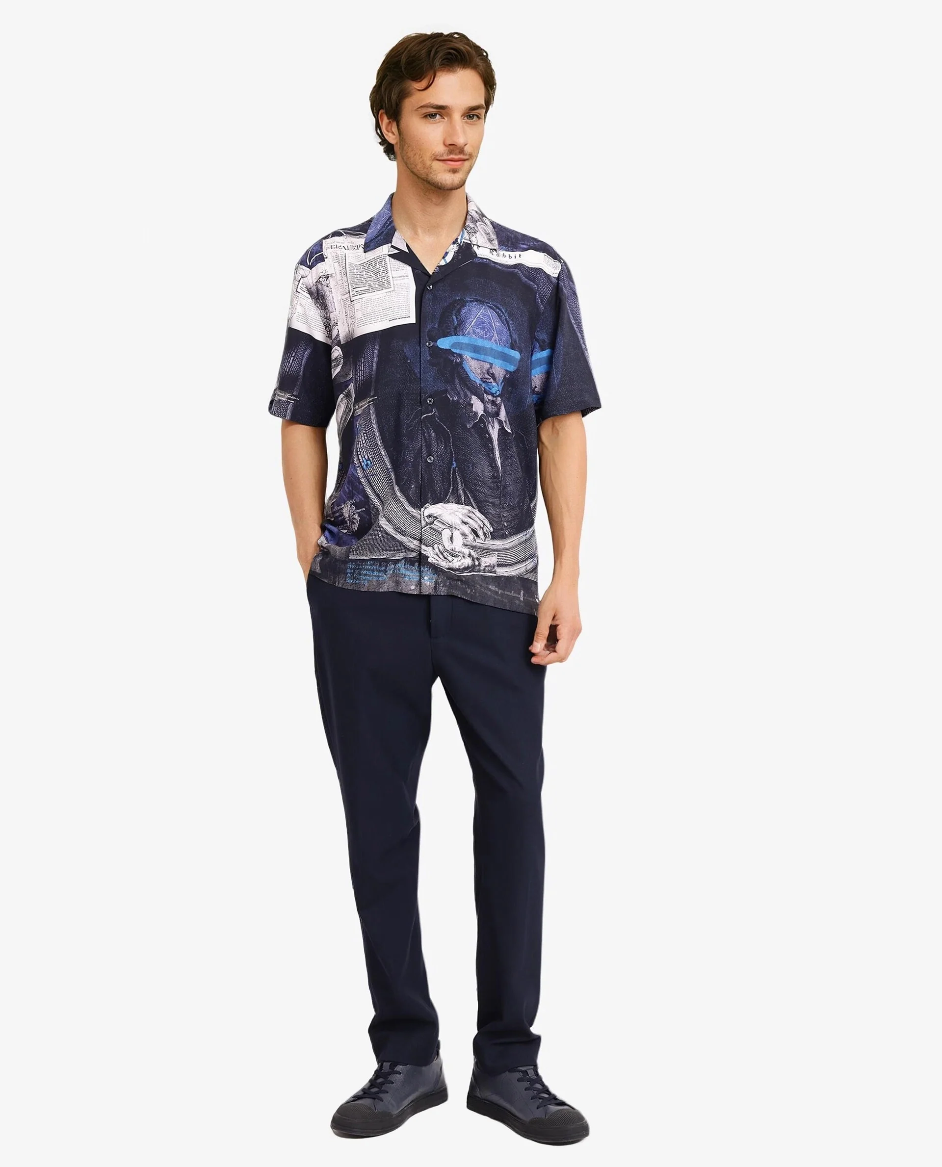Rare Rabbit Men's Arc Black Viscose Abstract Print Boxy Fit Half Sleeve Cuban Collar Shirt - Image 3