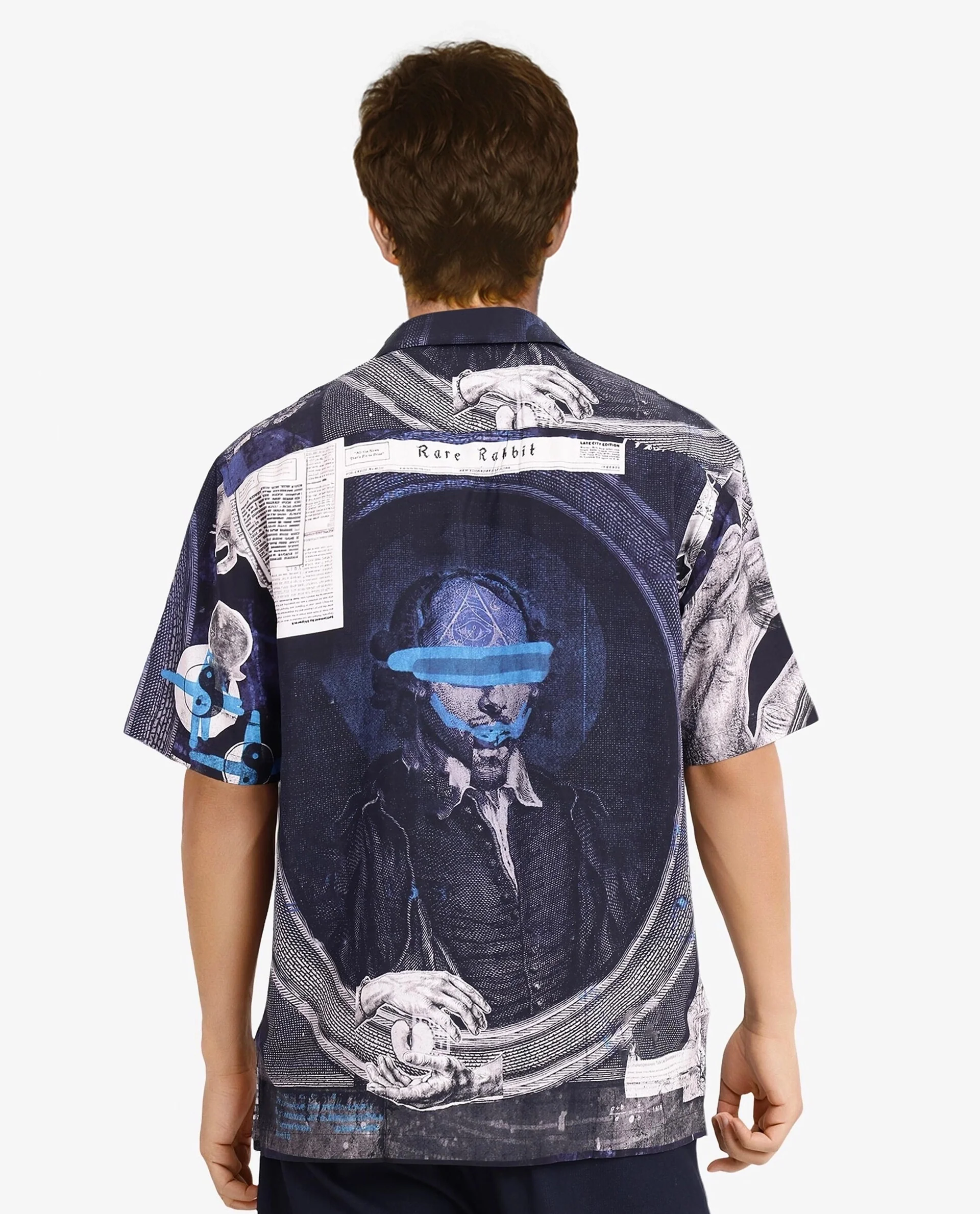 Rare Rabbit Men's Arc Black Viscose Abstract Print Boxy Fit Half Sleeve Cuban Collar Shirt - Image 4