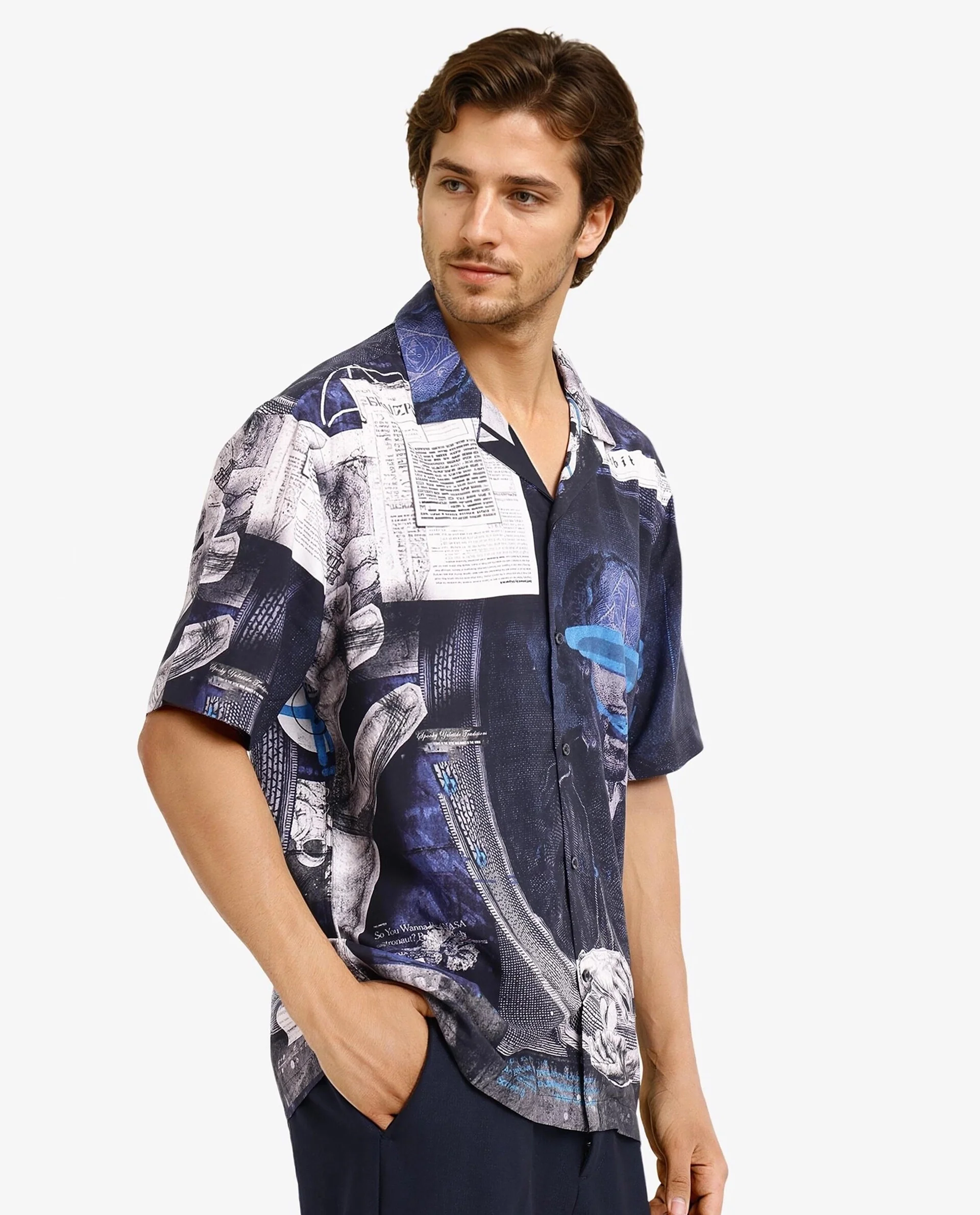 Rare Rabbit Men's Arc Black Viscose Abstract Print Boxy Fit Half Sleeve Cuban Collar Shirt - Image 6