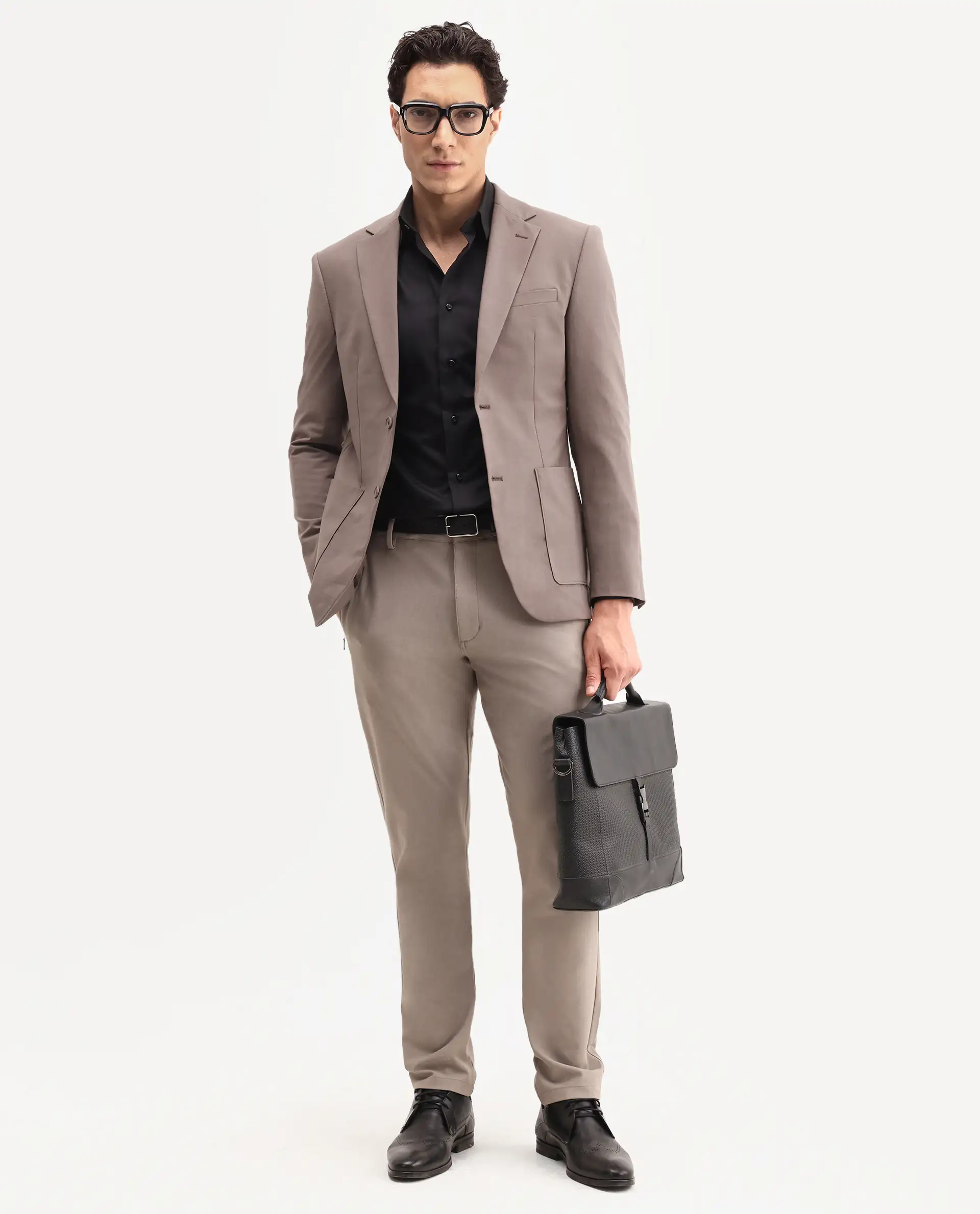 Rare Rabbit Men's Arca Dark Brown Polyester Blend Fabric Full Sleeve Lapel Collar Regular Plain Blazer - Image 2
