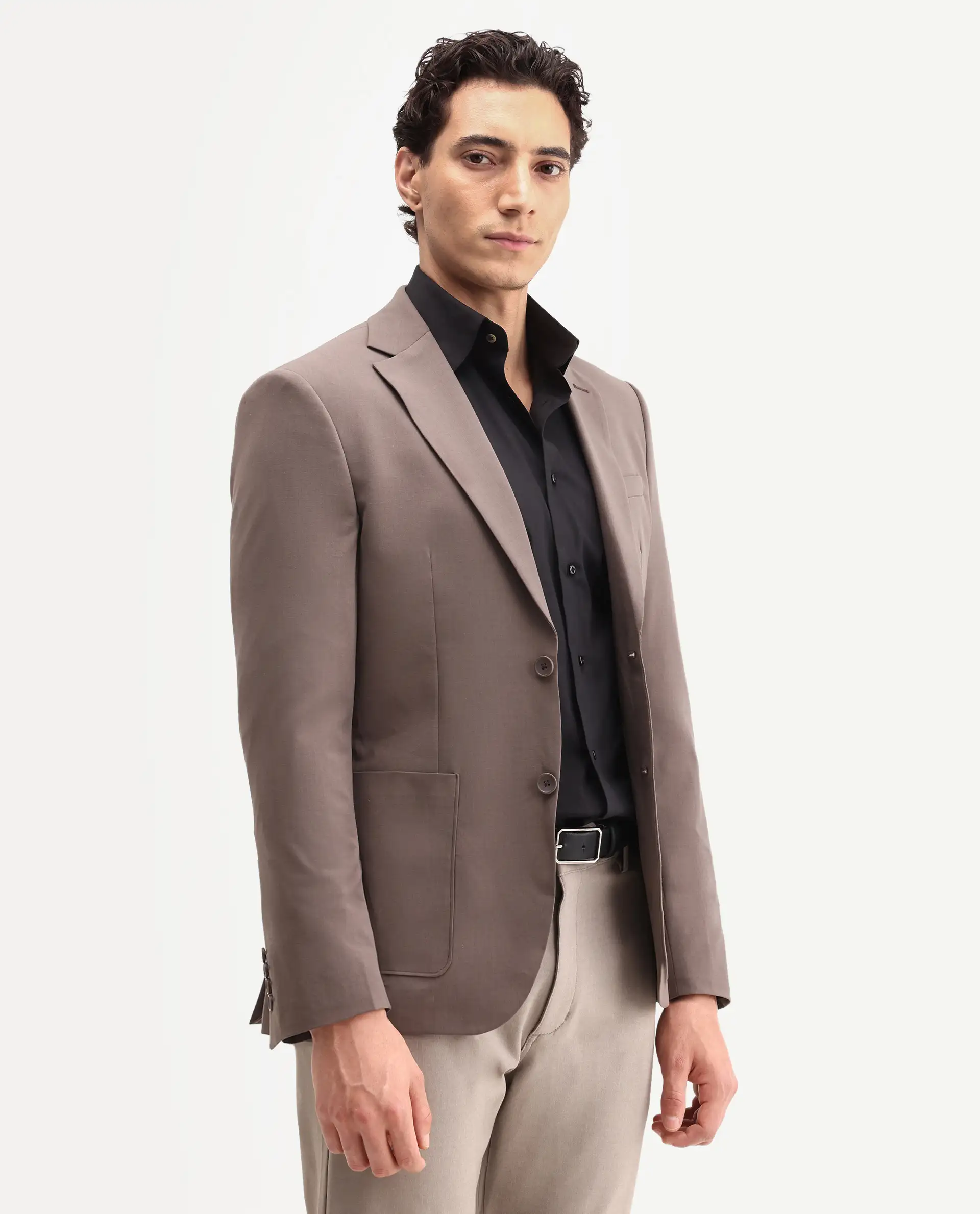Rare Rabbit Men's Arca Dark Brown Polyester Blend Fabric Full Sleeve Lapel Collar Regular Plain Blazer - Image 5