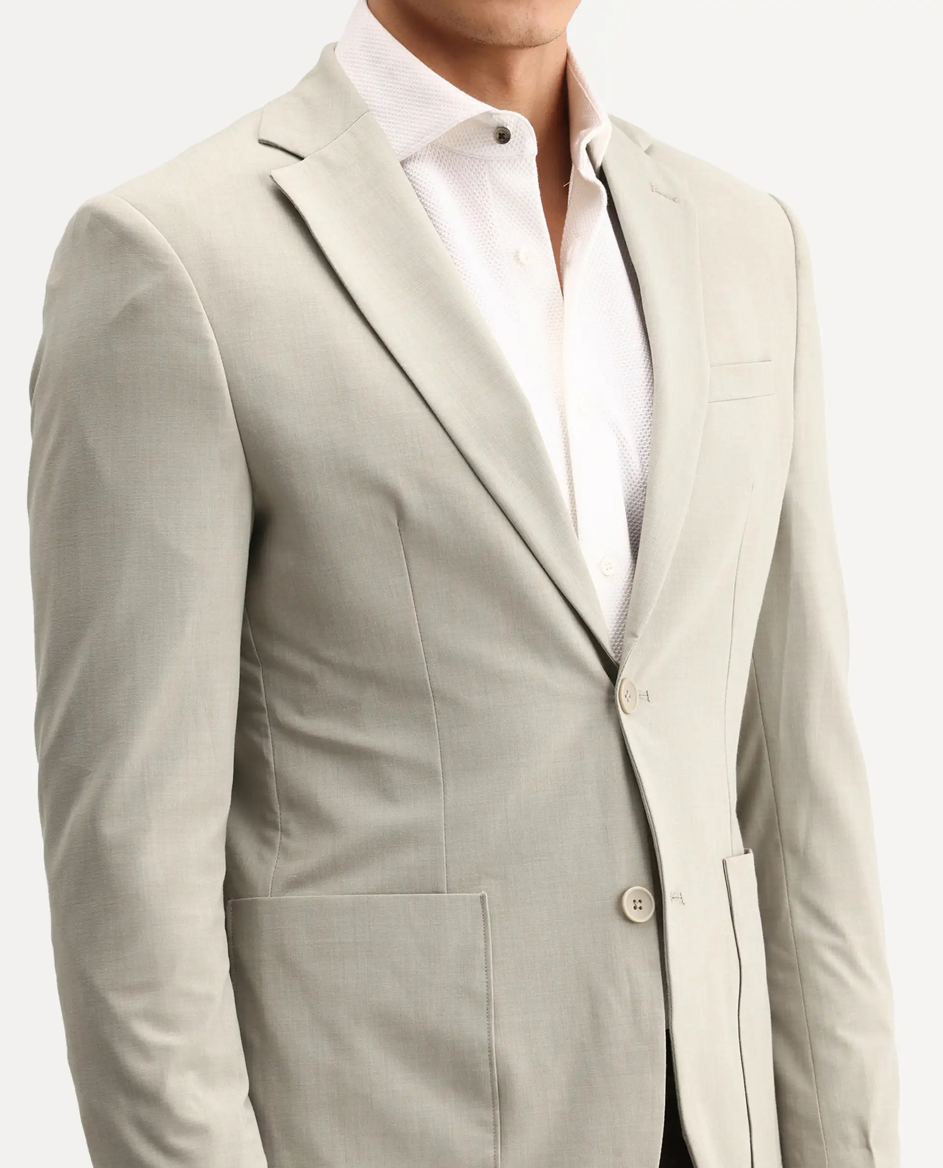Rare Rabbit Men's Arca Pastel Beige Polyester Blend Fabric Full Sleeve Lapel Collar Regular Plain Blazer - Image 3