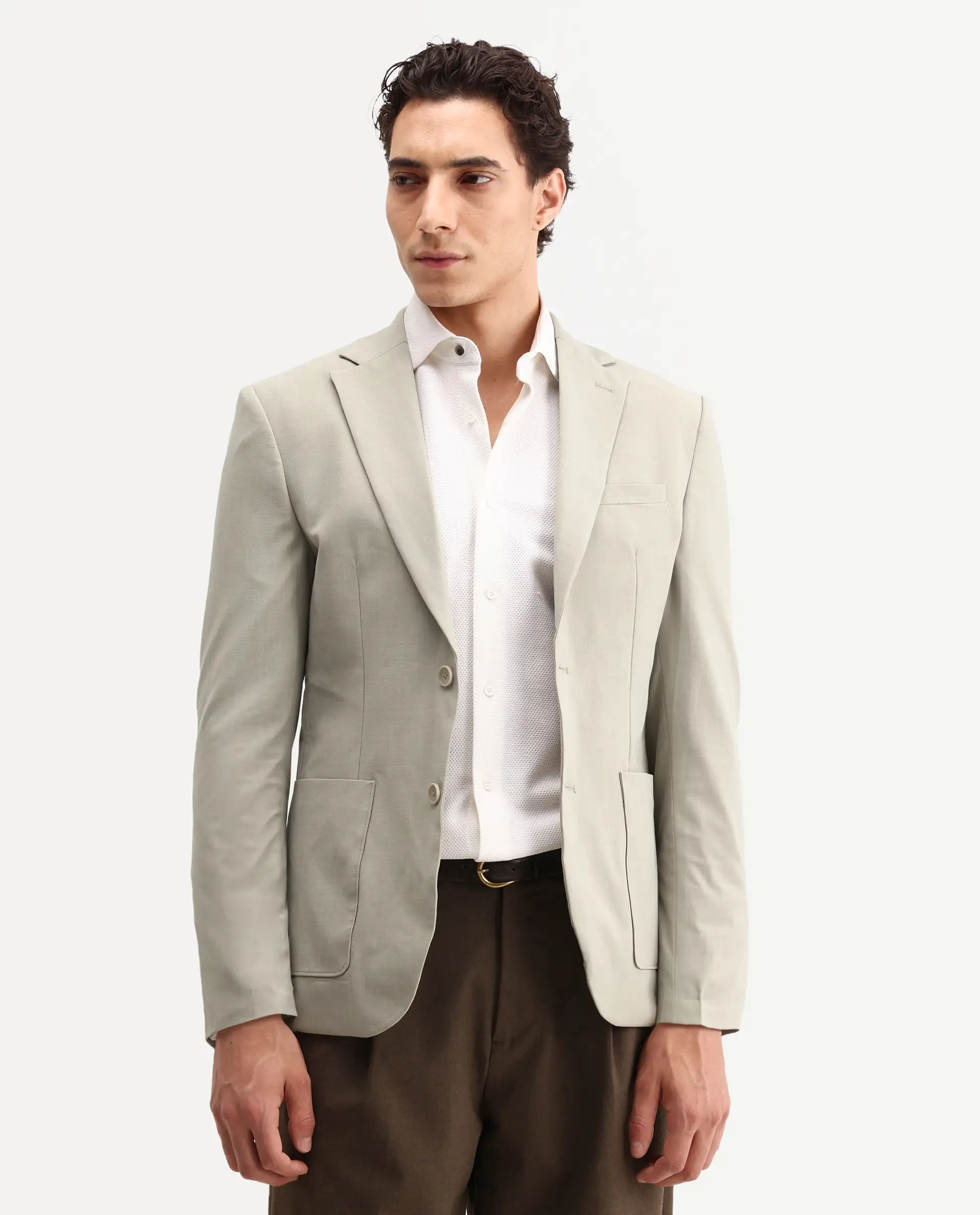 Rare Rabbit Men's Arca Pastel Beige Polyester Blend Fabric Full Sleeve Lapel Collar Regular Plain Blazer - Image 4