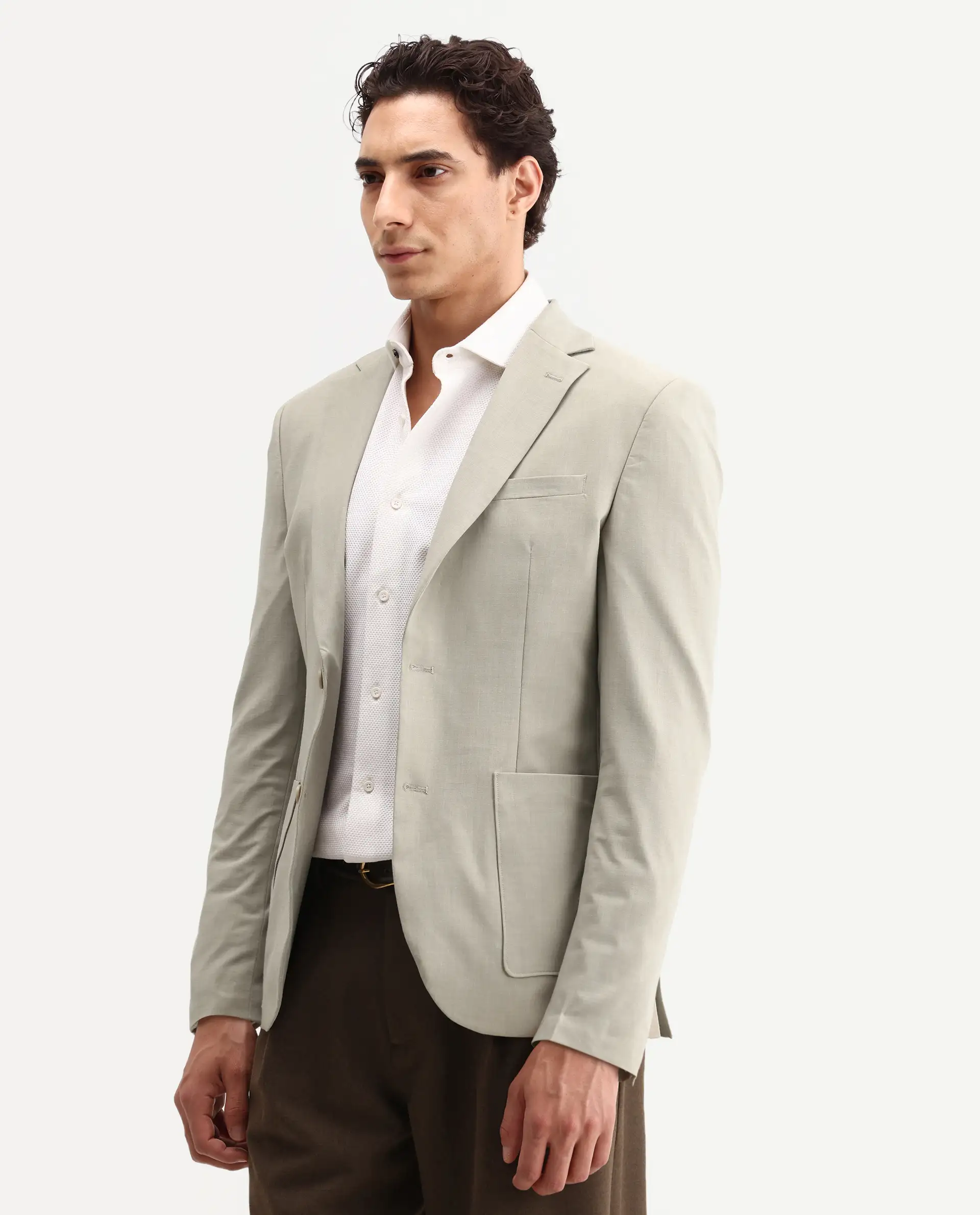 Rare Rabbit Men's Arca Pastel Beige Polyester Blend Fabric Full Sleeve Lapel Collar Regular Plain Blazer - Image 5
