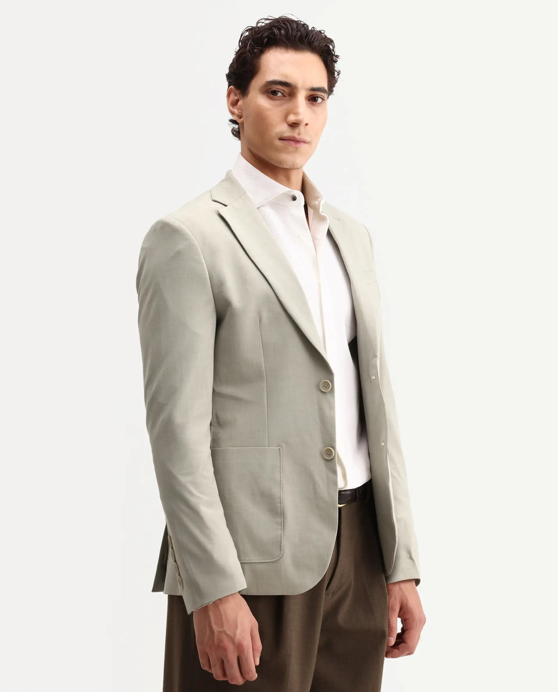 Rare Rabbit Men's Arca Pastel Beige Polyester Blend Fabric Full Sleeve Lapel Collar Regular Plain Blazer - Image 6