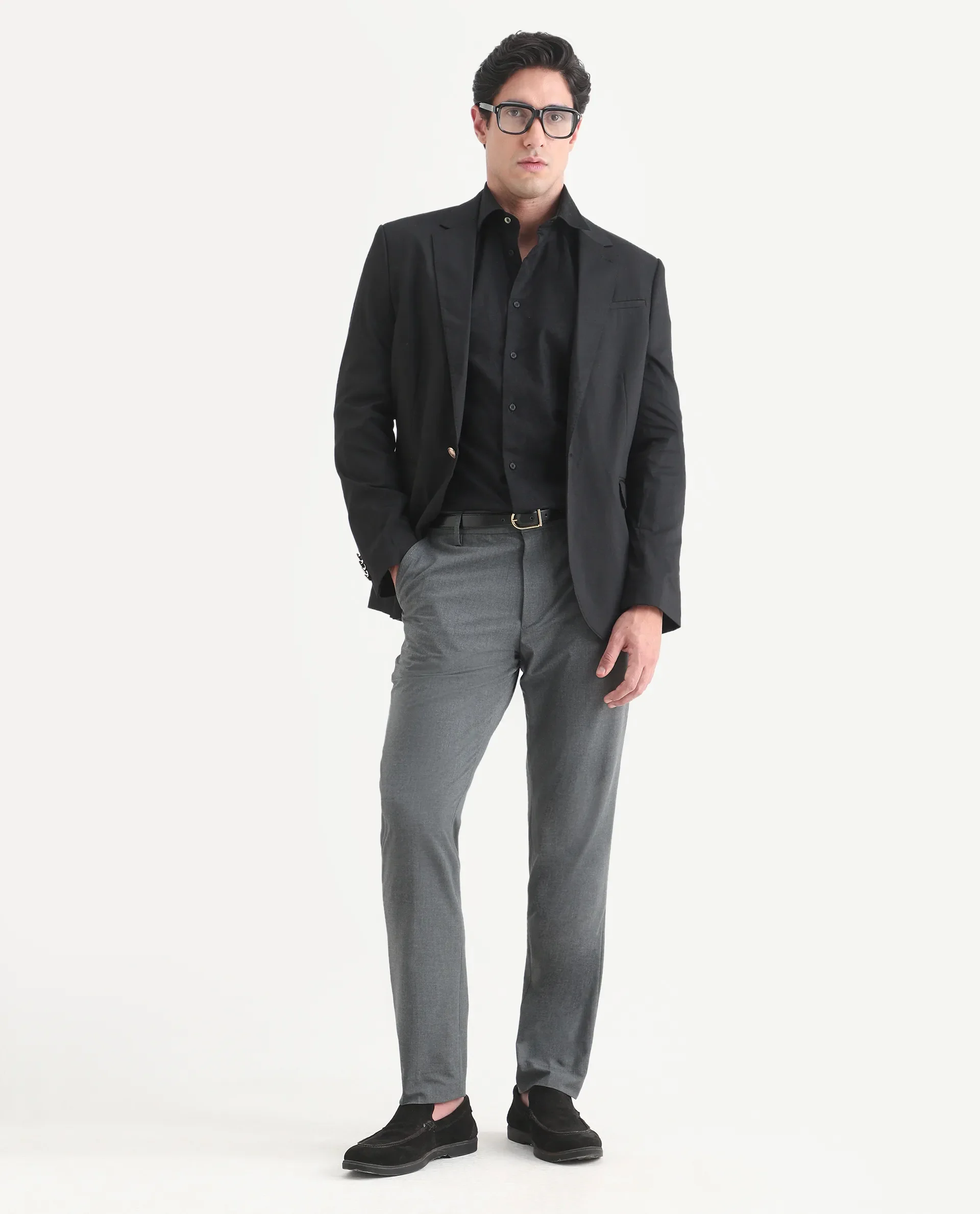 Rare Rabbit Men's Arcade-Lite Dark Grey Polyester Blend Fabric Regular Fit Plain Trouser