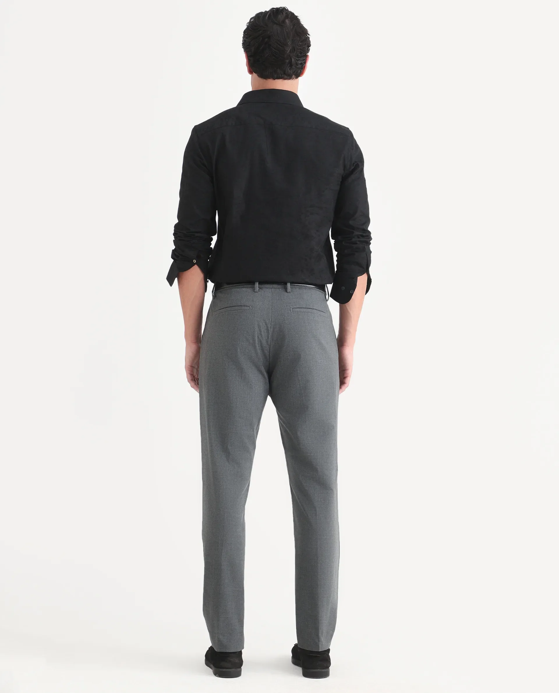 Rare Rabbit Men's Arcade-Lite Dark Grey Polyester Blend Fabric Regular Fit Plain Trouser - Image 6