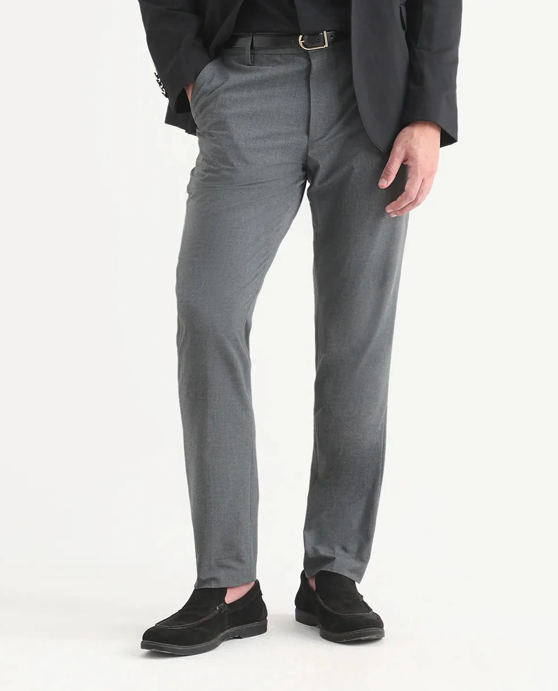 Rare Rabbit Men's Arcade-Lite Dark Grey Polyester Blend Fabric Regular Fit Plain Trouser - Image 7