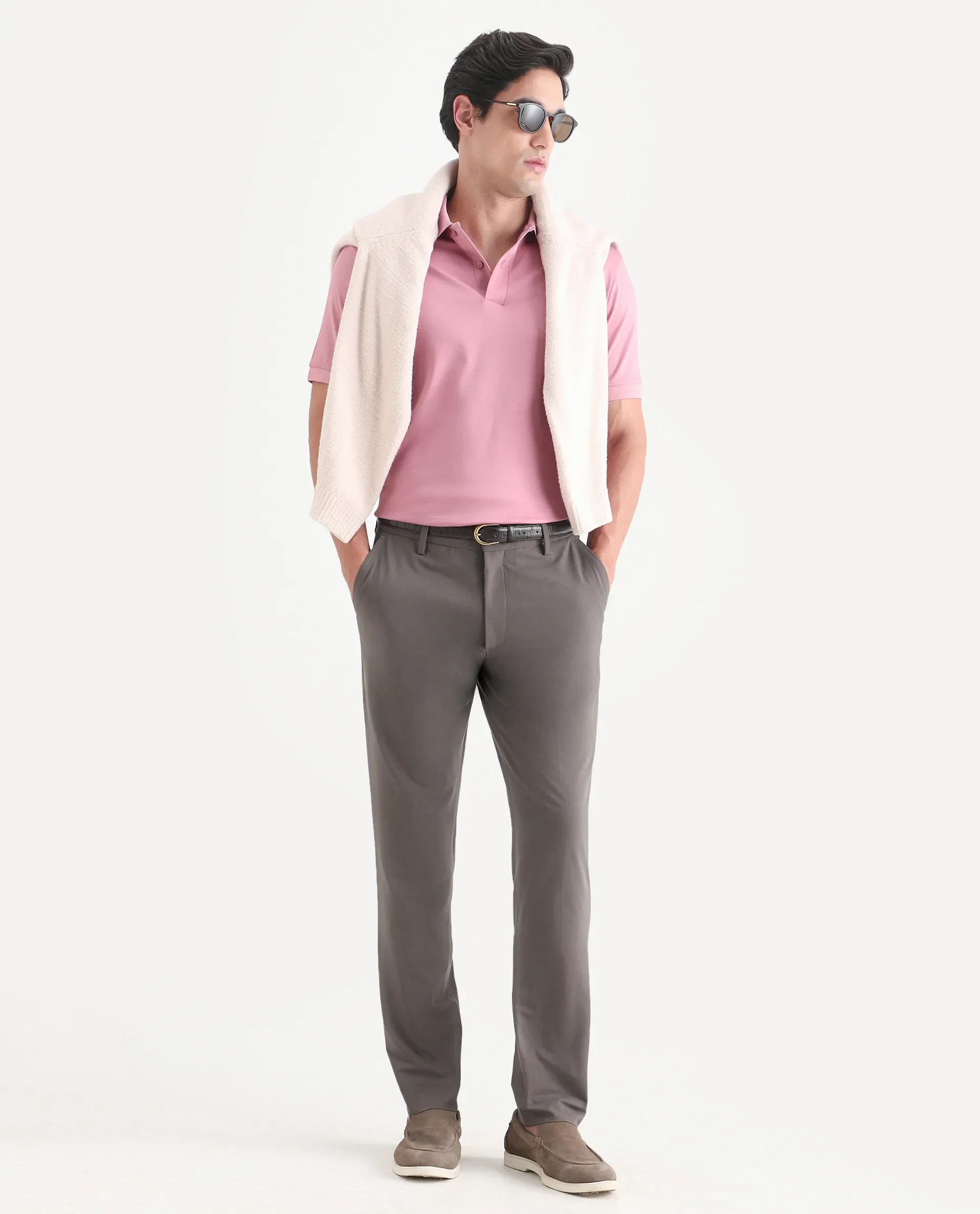 Rare Rabbit Men's Arcade-Lite Light Brown Polyester Blend Fabric Regular Fit Plain Trouser