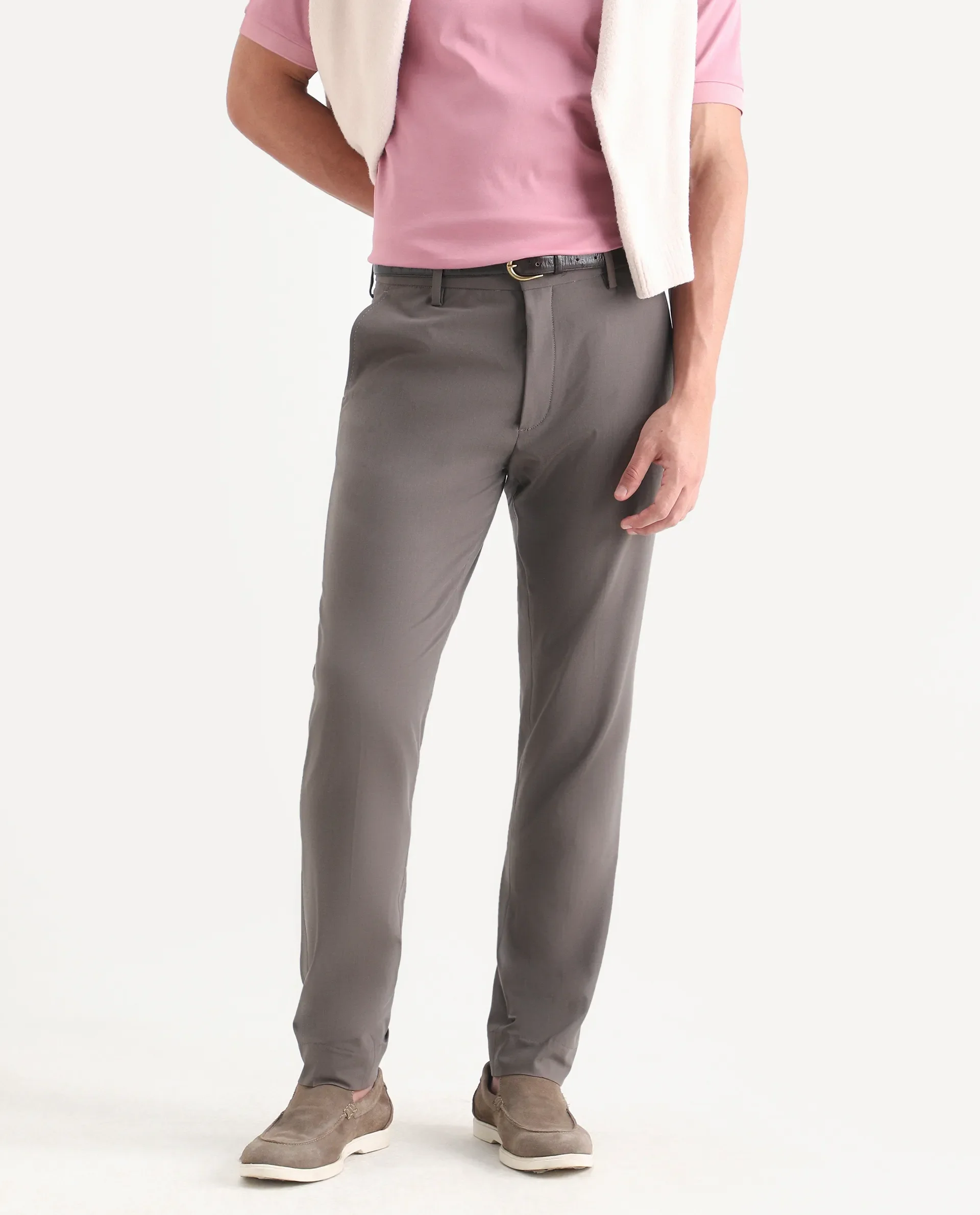 Rare Rabbit Men's Arcade-Lite Light Brown Polyester Blend Fabric Regular Fit Plain Trouser - Image 2