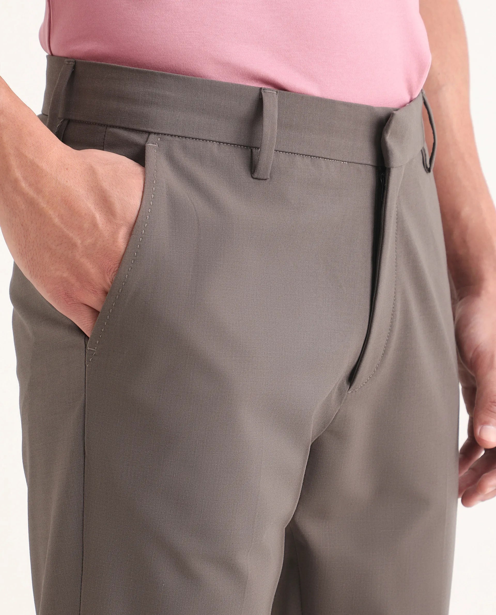 Rare Rabbit Men's Arcade-Lite Light Brown Polyester Blend Fabric Regular Fit Plain Trouser - Image 3