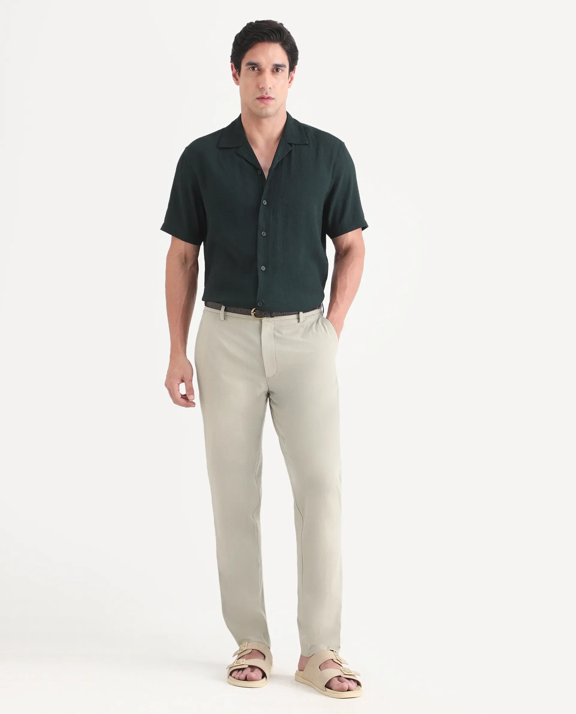 Rare Rabbit Men's Arcade-Lite Pastel Beige Polyester Blend Fabric Regular Fit Plain Trouser - Image 4
