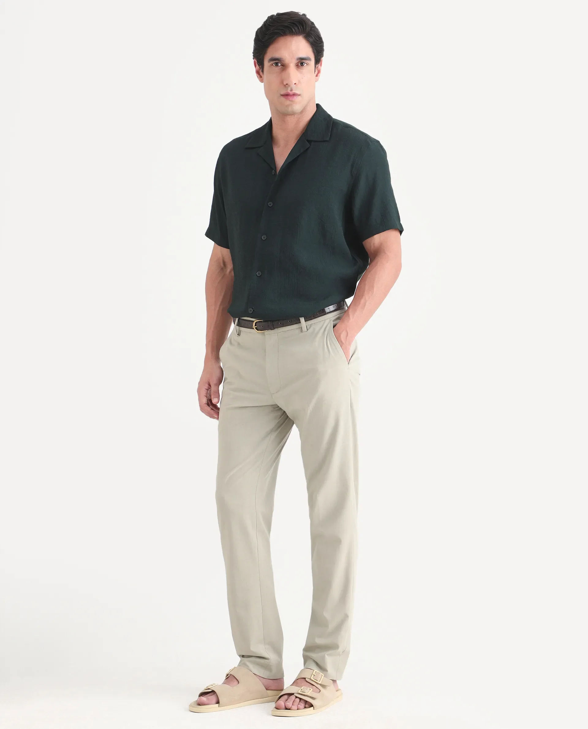 Rare Rabbit Men's Arcade-Lite Pastel Beige Polyester Blend Fabric Regular Fit Plain Trouser - Image 5