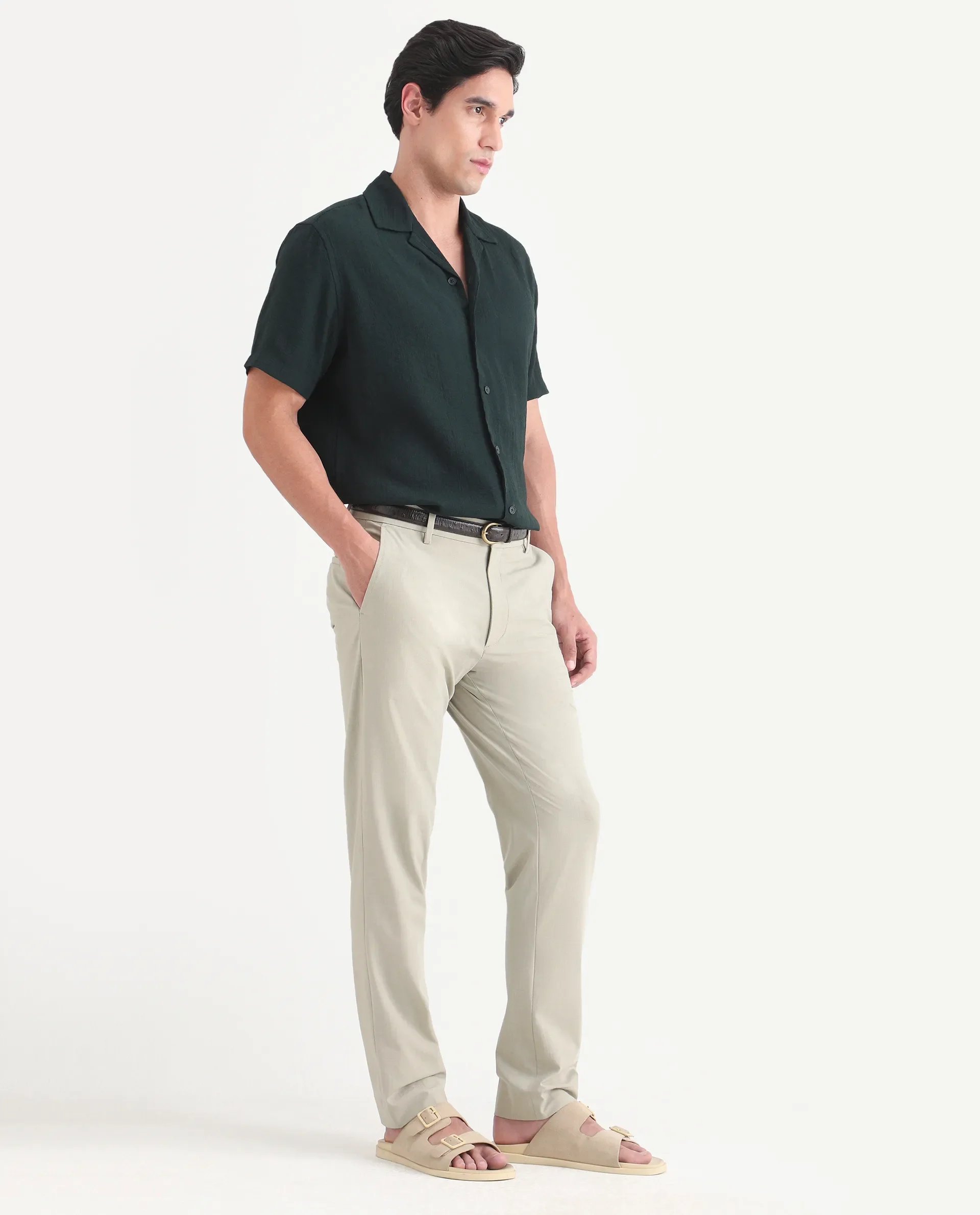 Rare Rabbit Men's Arcade-Lite Pastel Beige Polyester Blend Fabric Regular Fit Plain Trouser - Image 6
