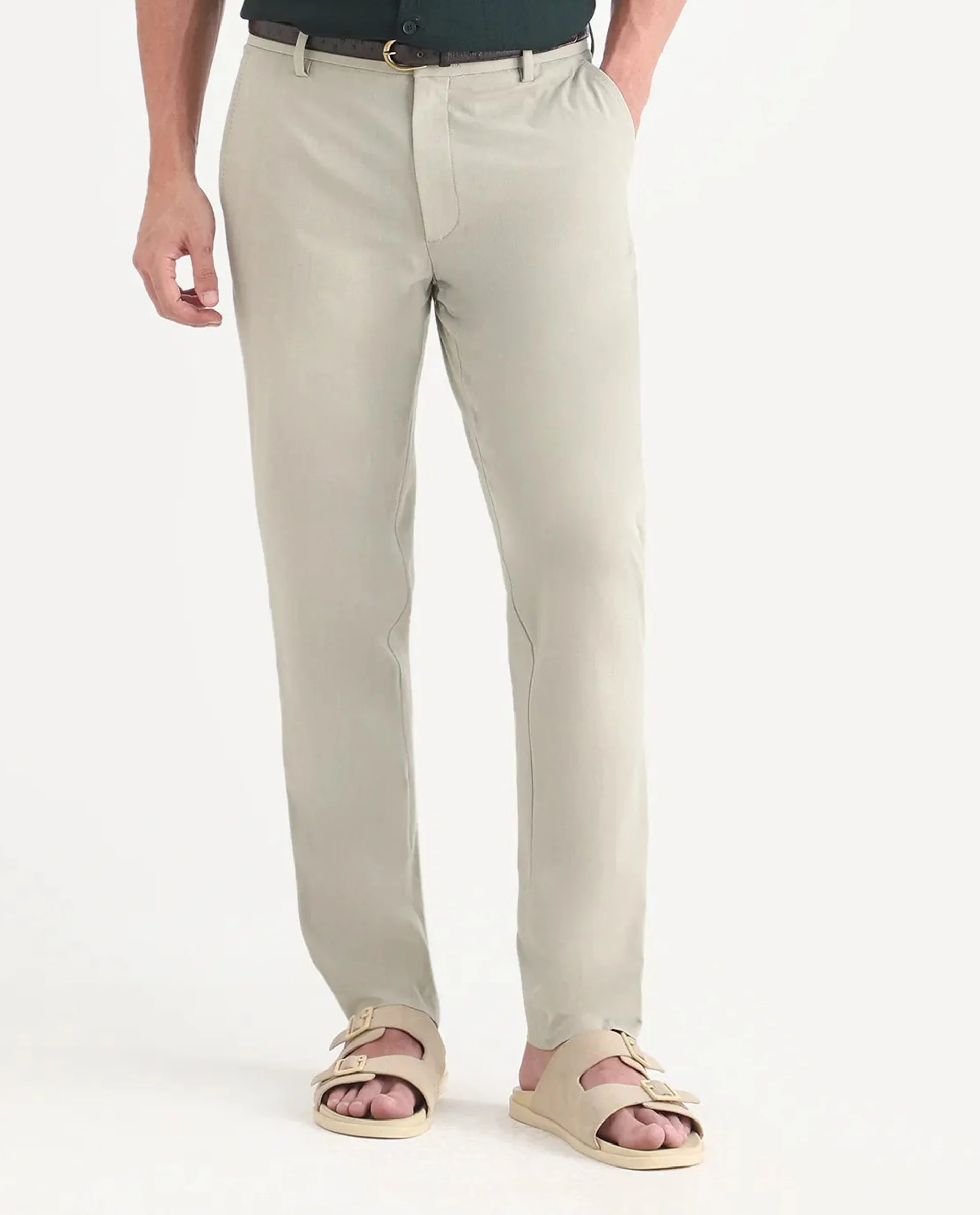 Rare Rabbit Men's Arcade-Lite Pastel Beige Polyester Blend Fabric Regular Fit Plain Trouser - Image 9
