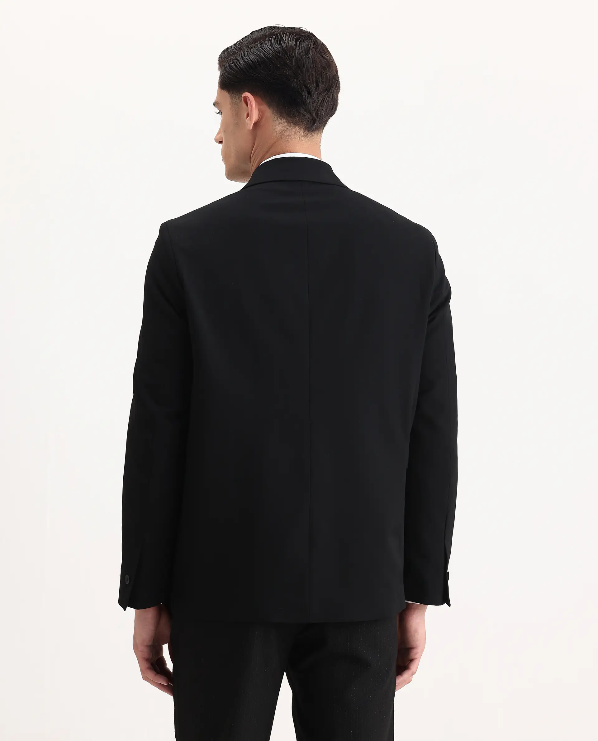 Rare Rabbit Men's Arcade Black Polyester Blend Fabric Full Sleeve Lapel Neck Plain Blazer - Image 10